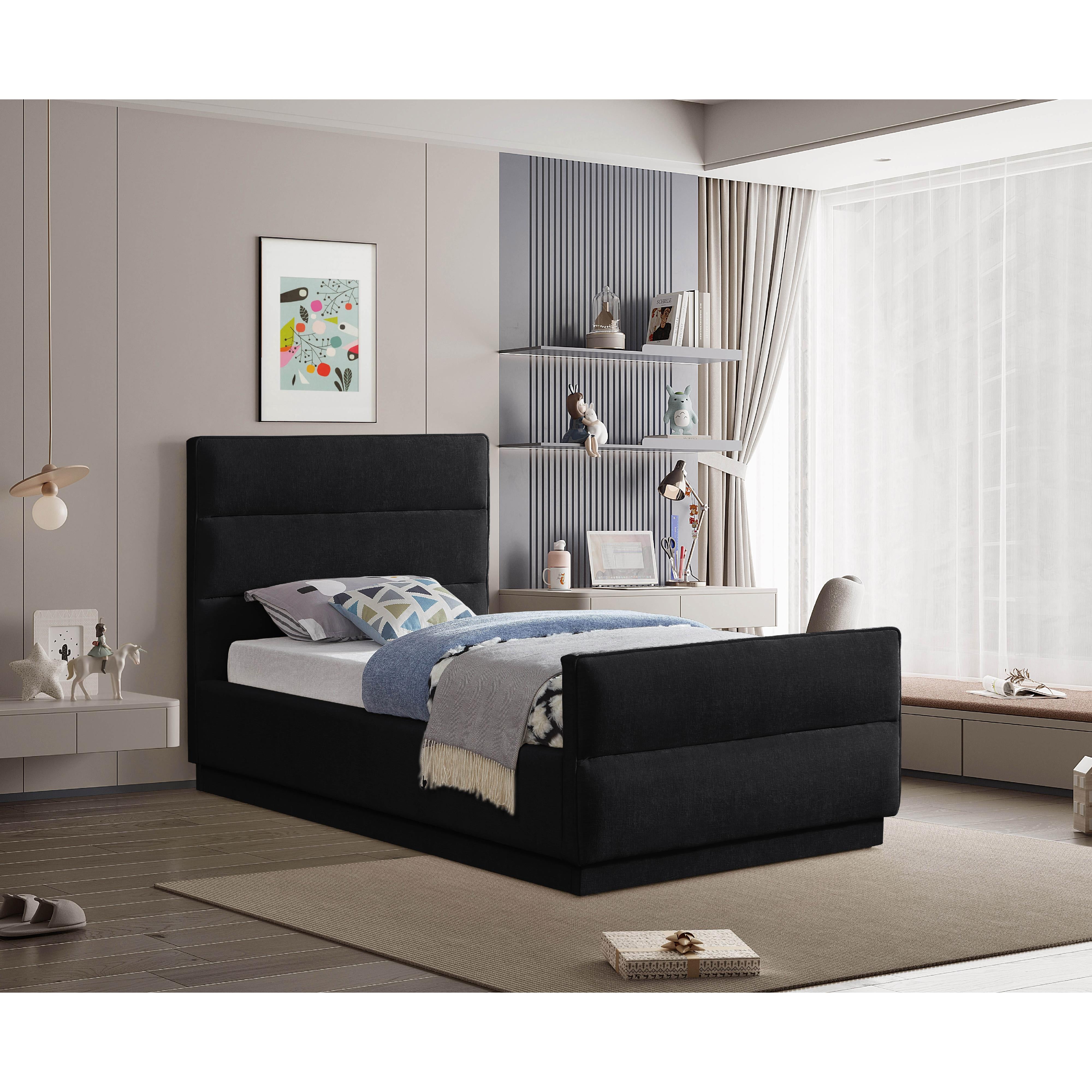 Meridian Paxton Black Chenille Fabric Twin Bed (3 Boxes)