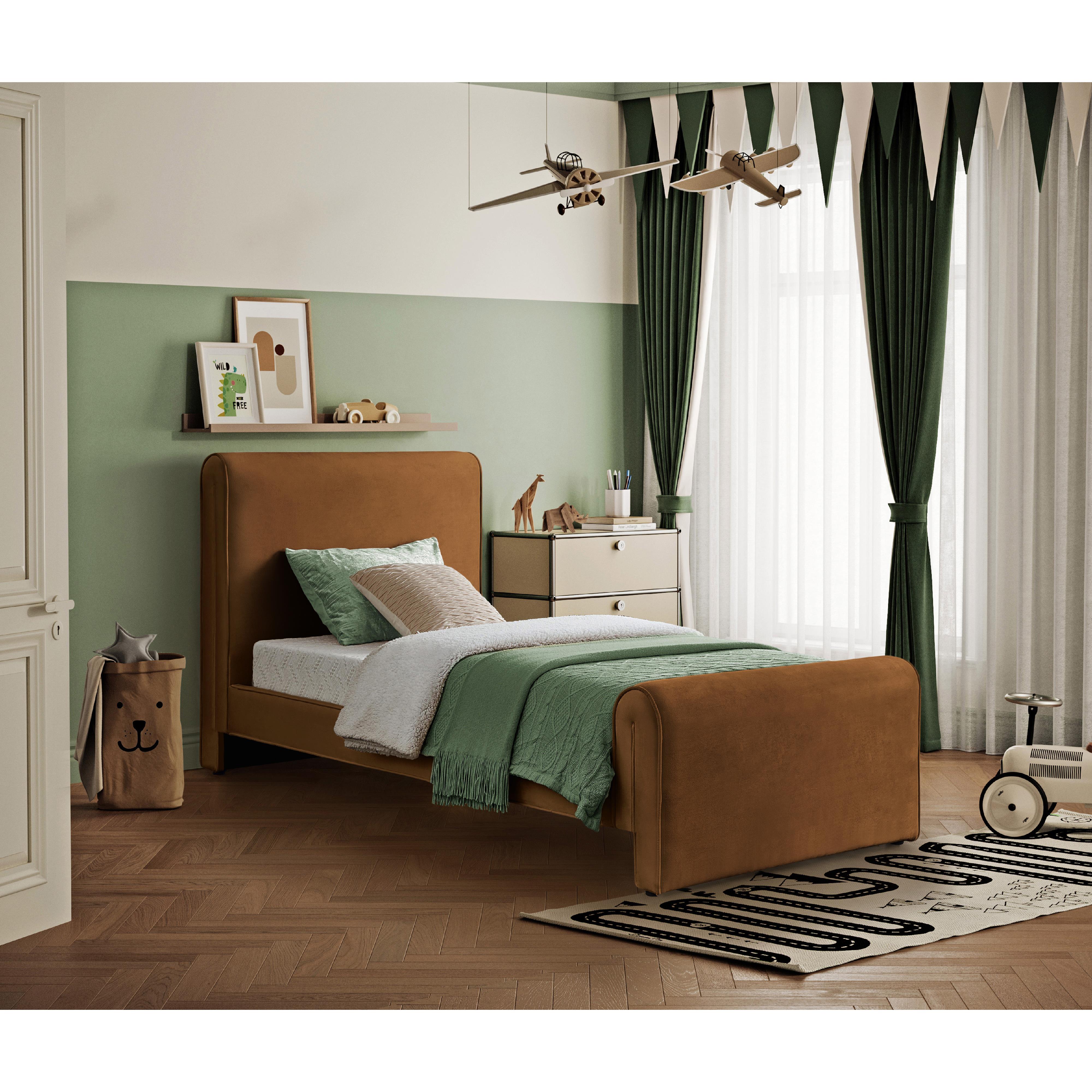 Meridian Sloan Saddle Velvet Twin Bed (3 Boxes)