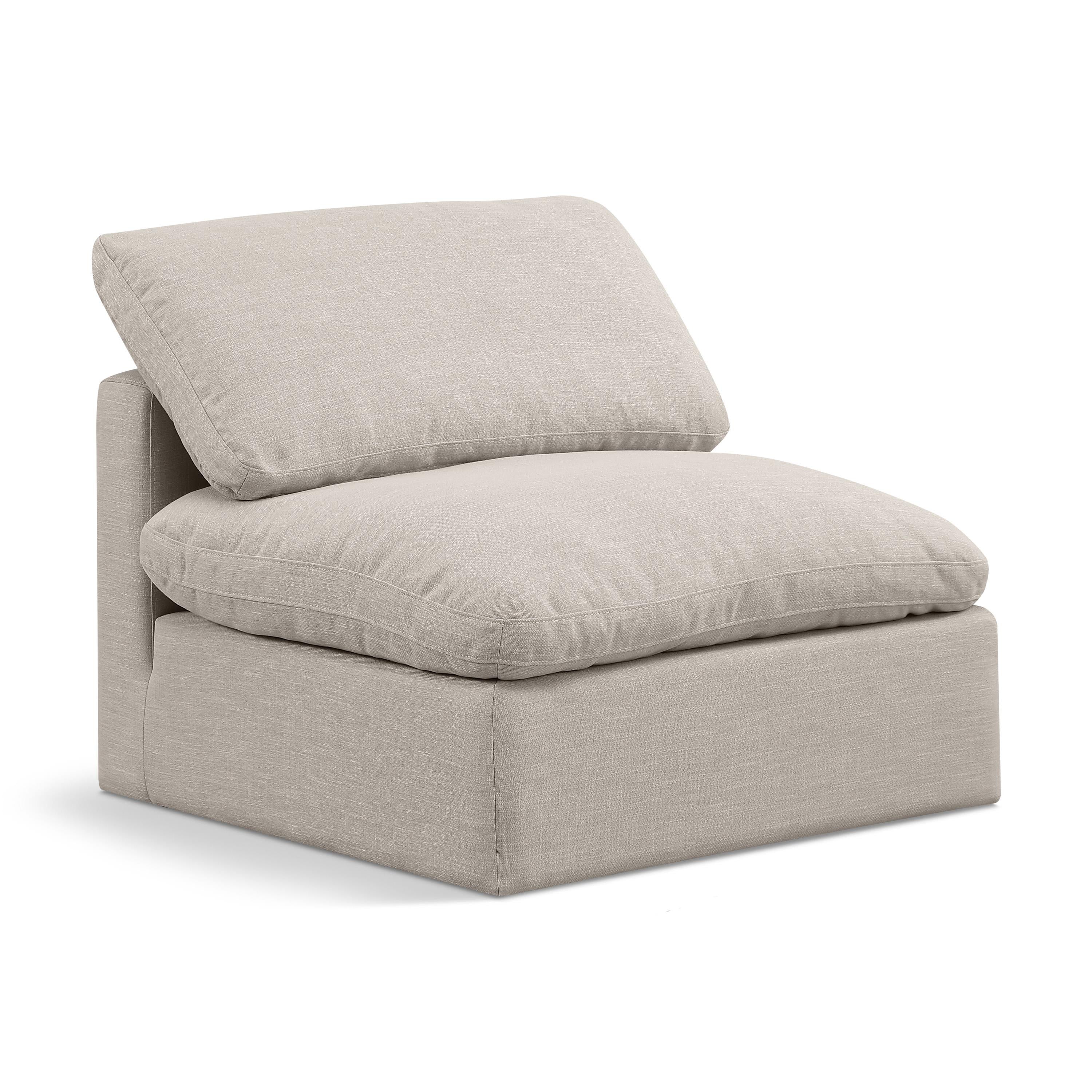 Meridian Indulge Beige Linen Textured Fabric Armless Chair