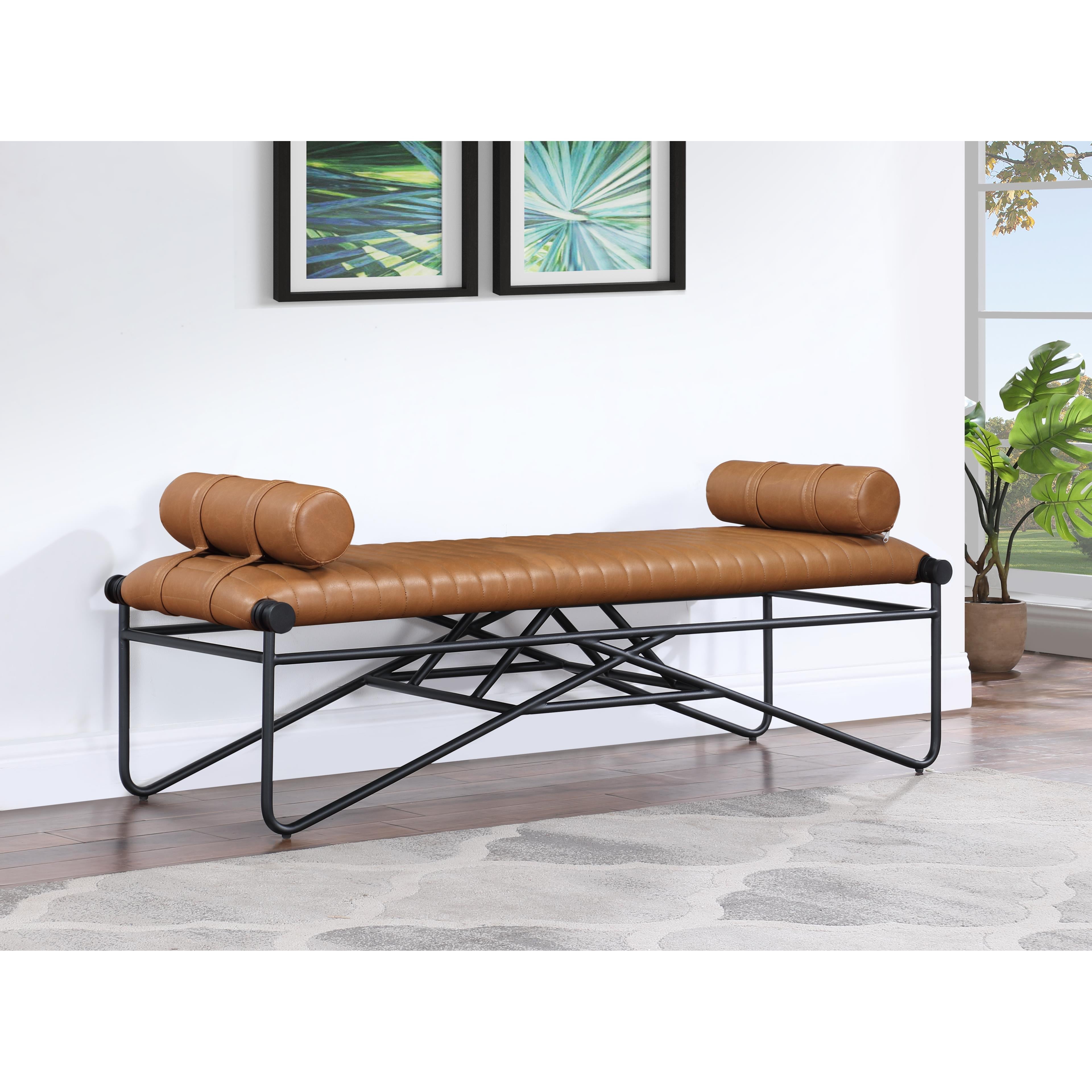 Meridian Gatsby Cognac Vegan Leather Bench