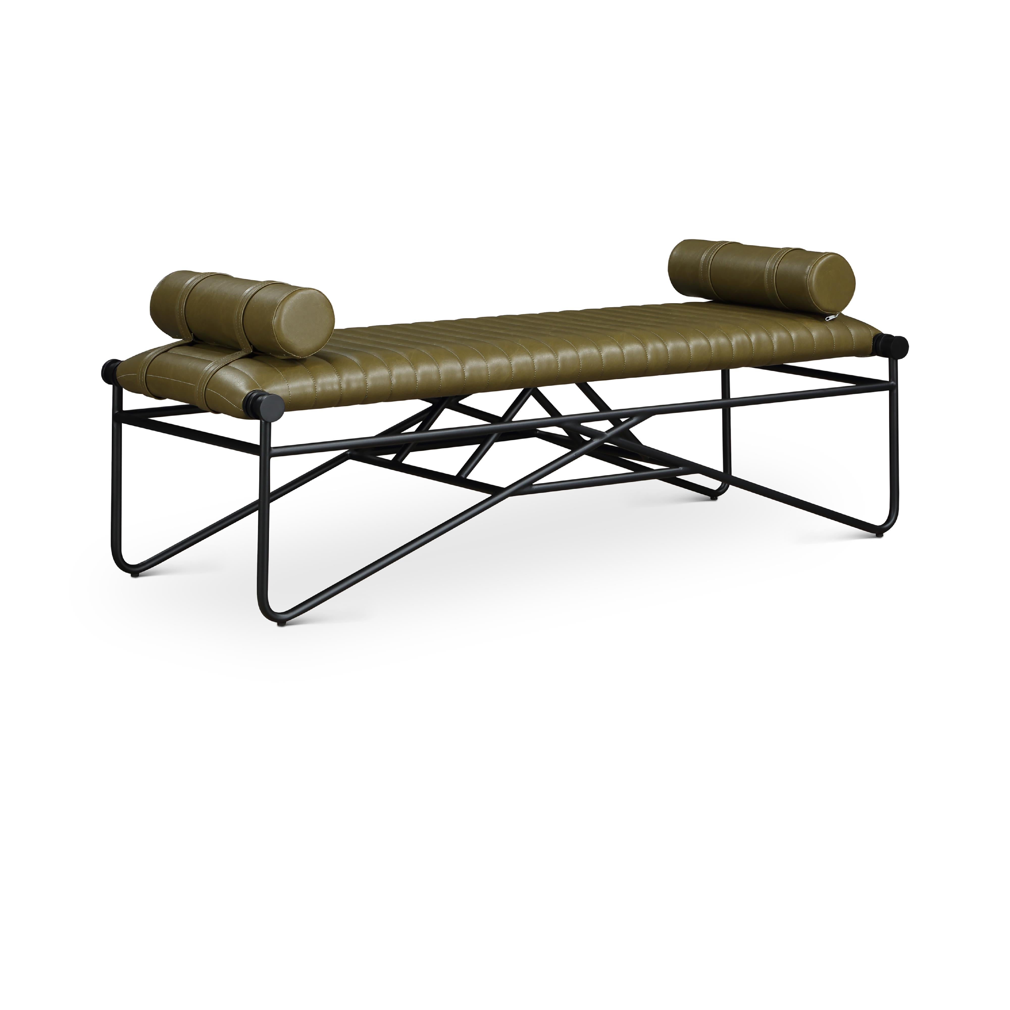 Meridian Gatsby Olive Vegan Leather Bench