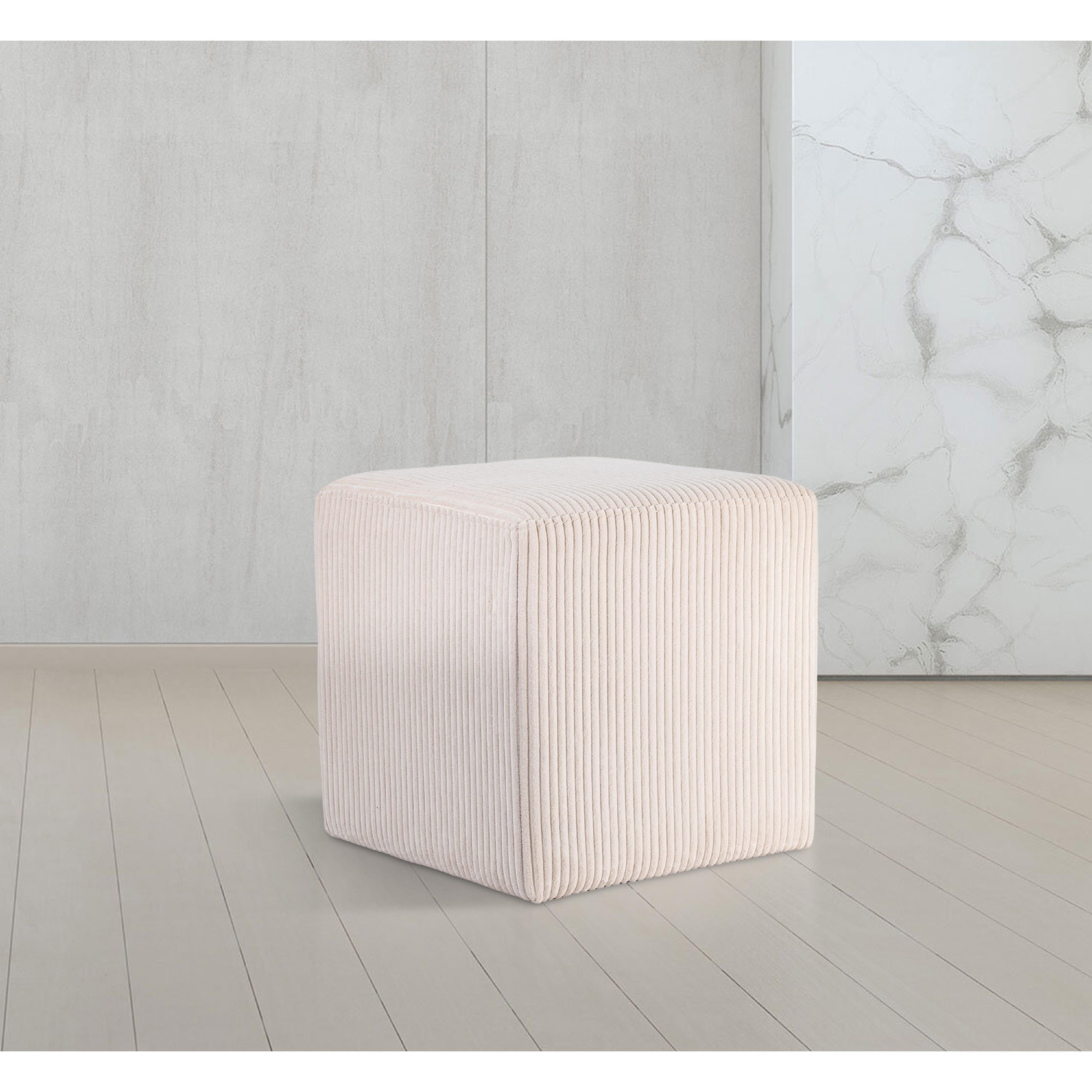 Meridian Roy Beige Microsuede Fabric Ottoman/Stool