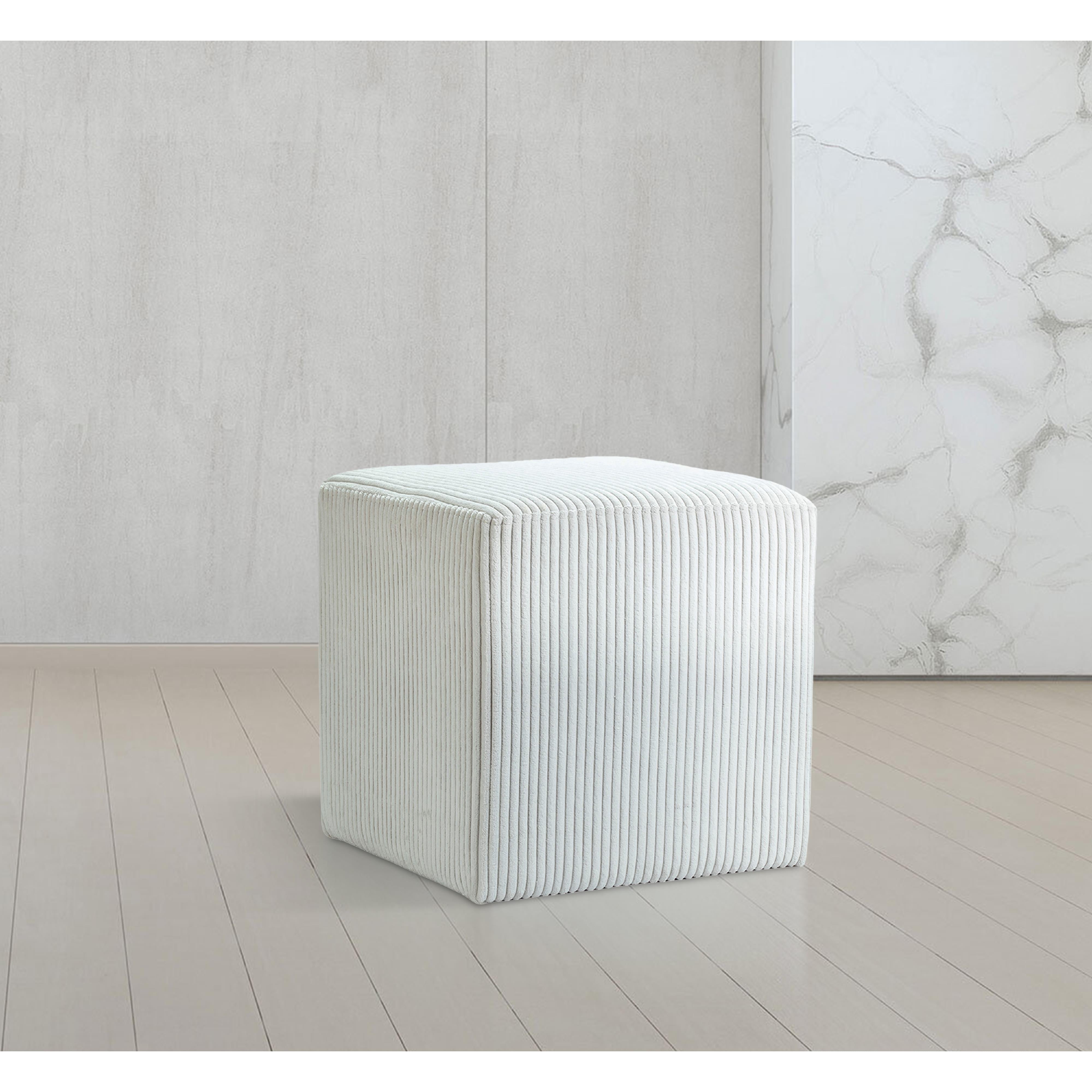 Meridian Roy Cream Microsuede Fabric Ottoman/Stool