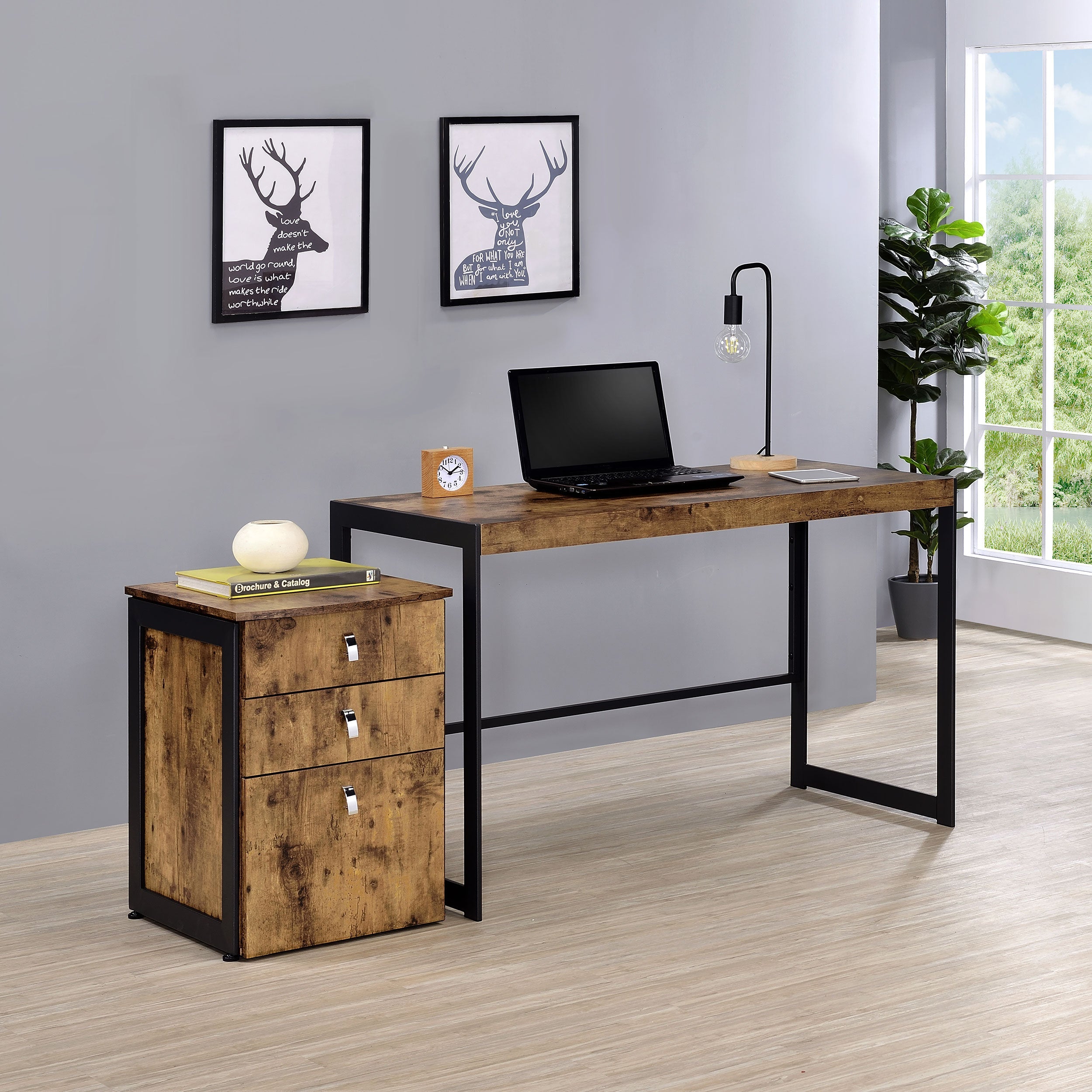 Estrella Office Desk File Cabinet Set Rustic Nutmeg