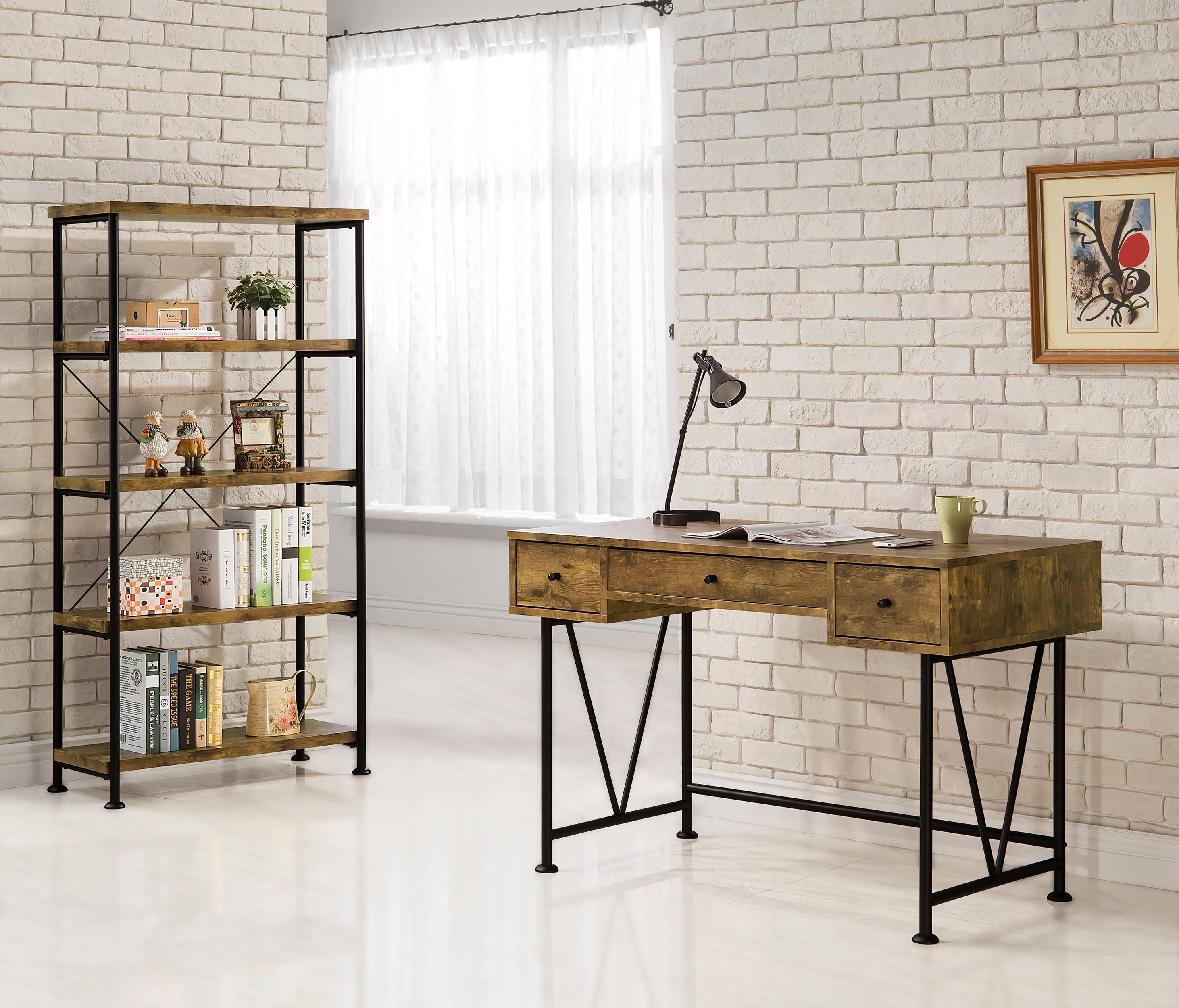 Analiese Computer Desk Bookcase Set Rustic Nutmeg