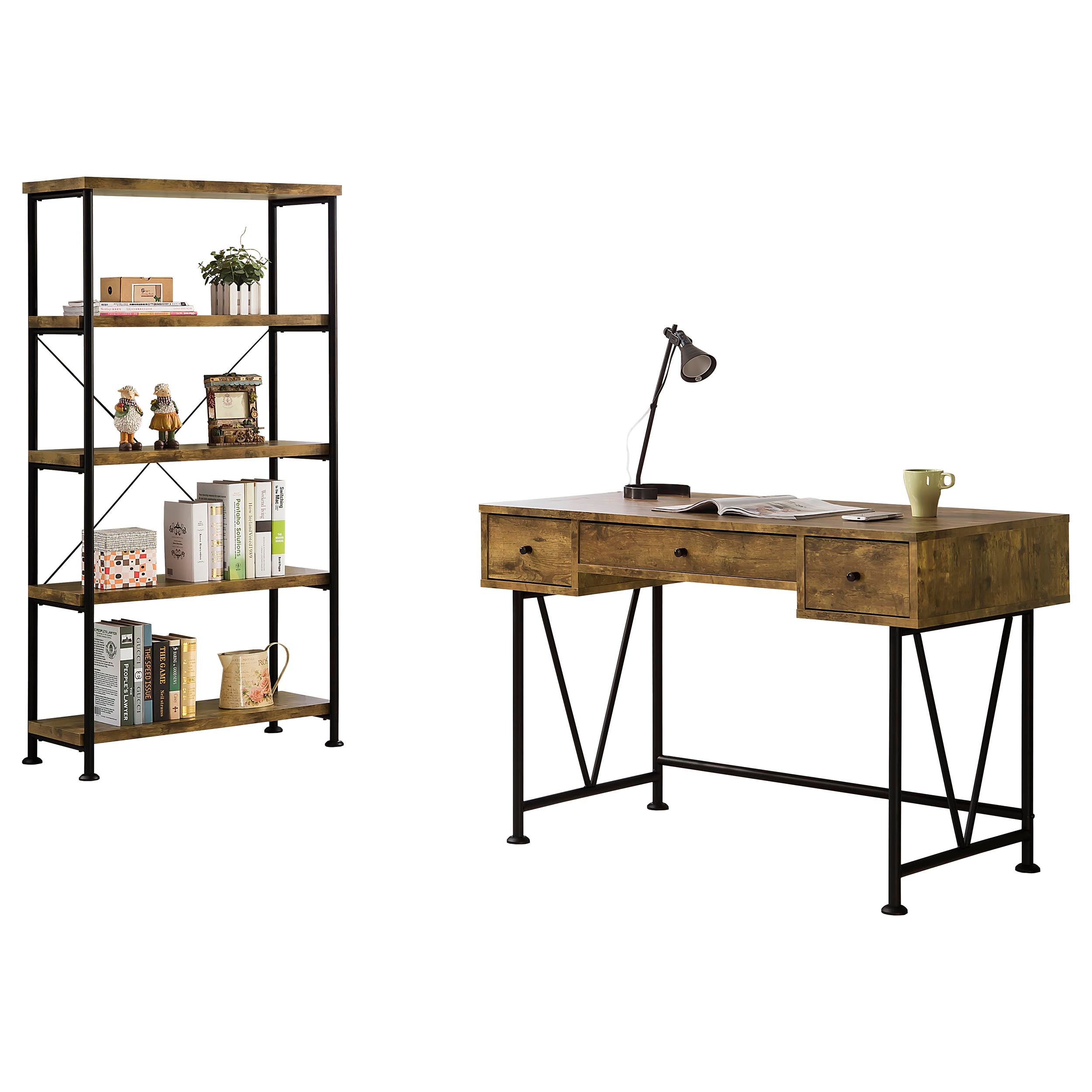 Analiese Computer Desk Bookcase Set Rustic Nutmeg