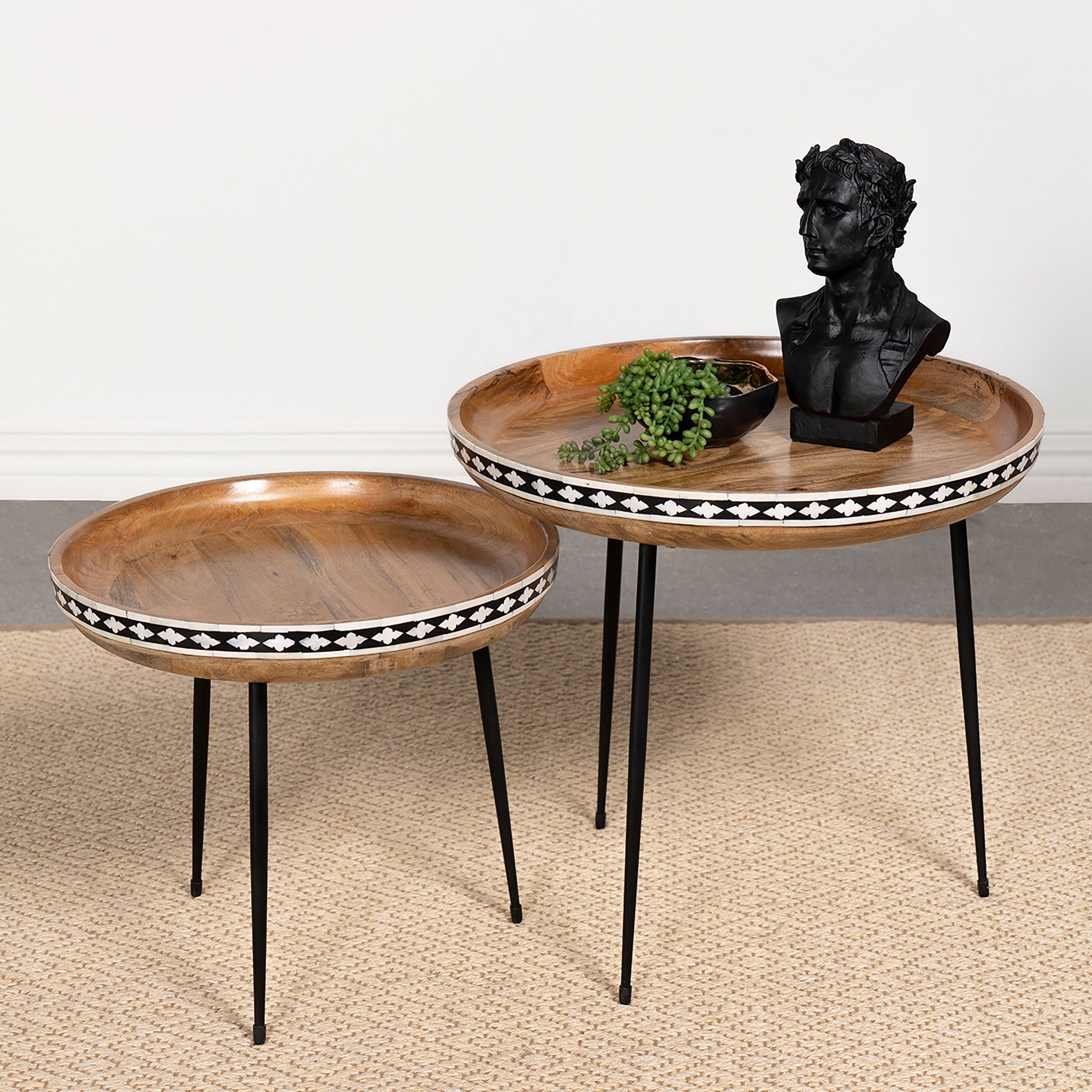 Ollie Solid Wood Bone Inlay Nesting Table Natural