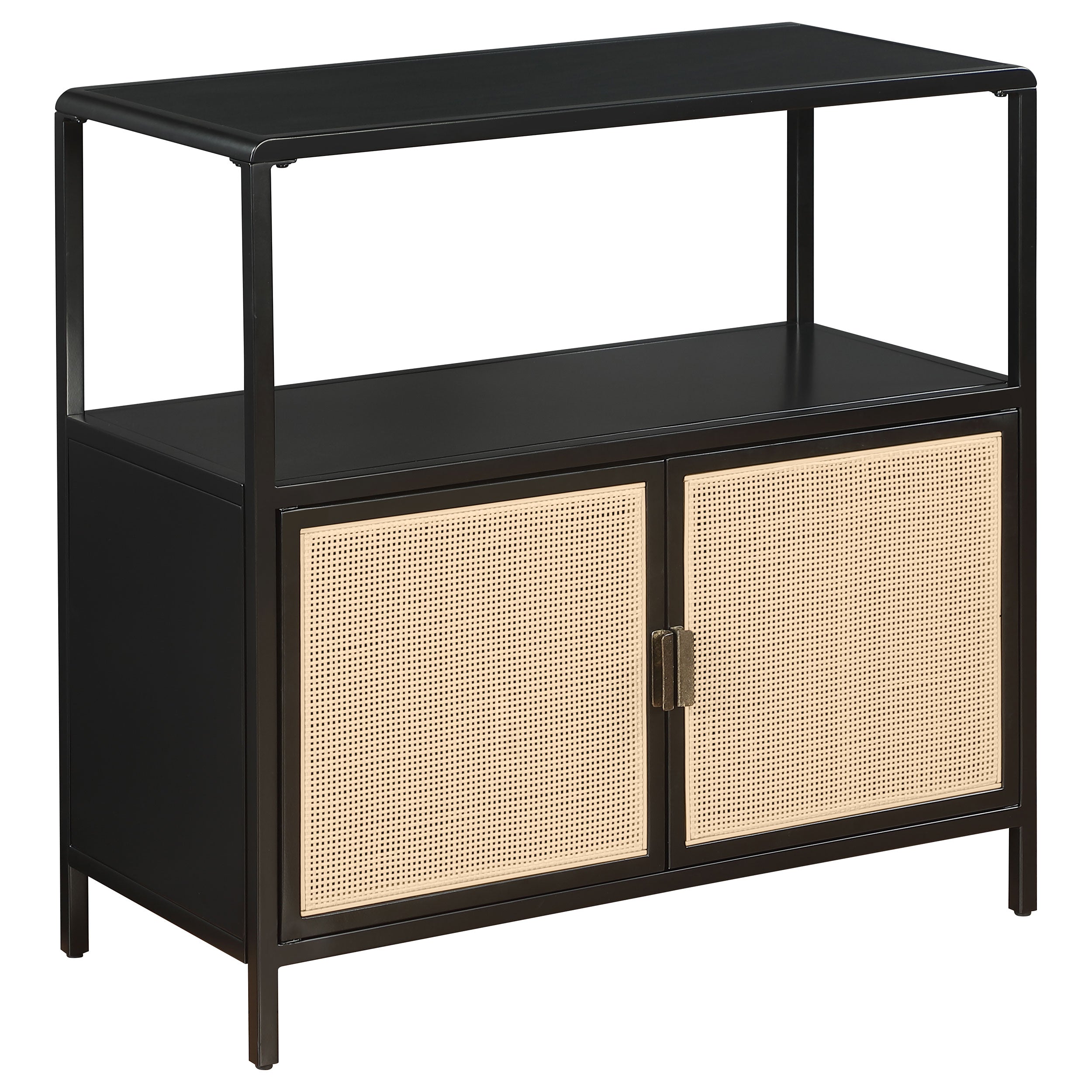 Amherst 3-shelf Radio Weave Cane Metal Accent Cabinet Black