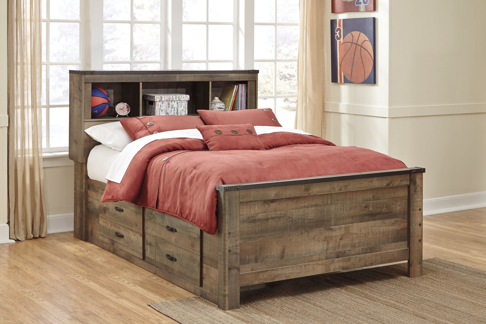 Trinell Bookcase Bed with 2 Storage Drawers