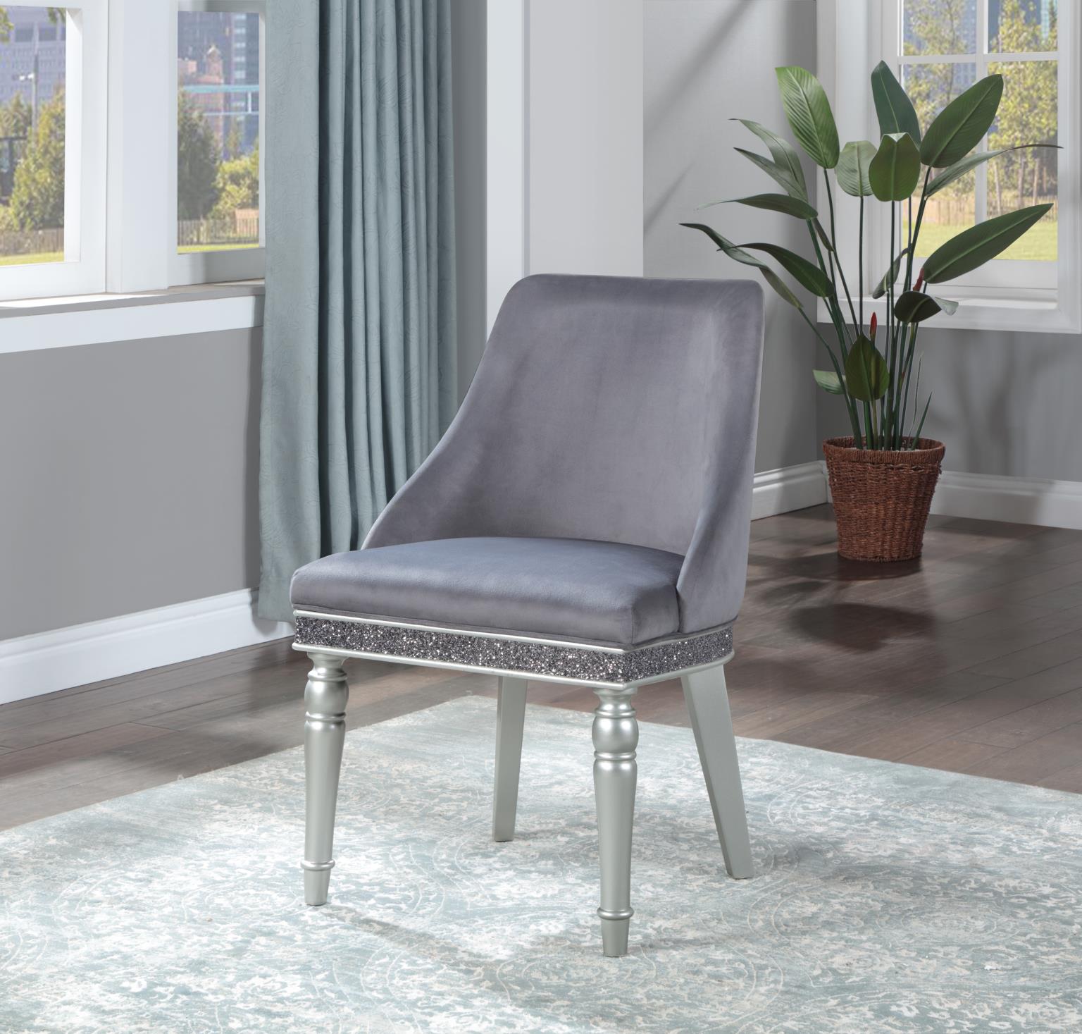 Christina Silver Shimmer Velvet Arm Chair (2/Box)