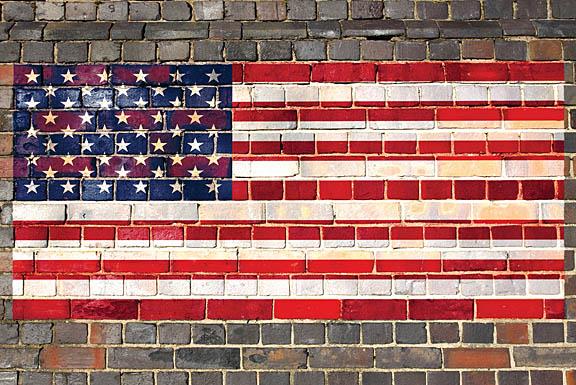 Usa Flag On Brick 2 By Jg Studios (Framed)(Small) Giclee Canvas