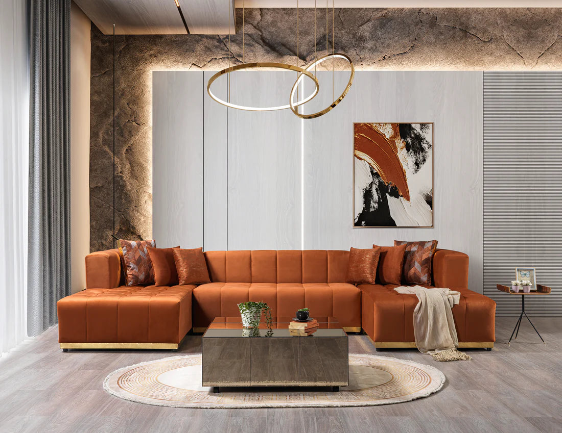 Elisha Orange Velvet Double Chaise