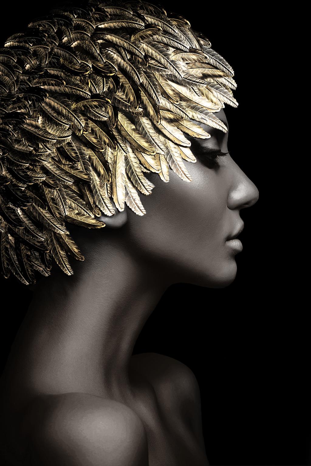 Temp Glass W/Foil - Woman Gold Leaves Tempered Glass