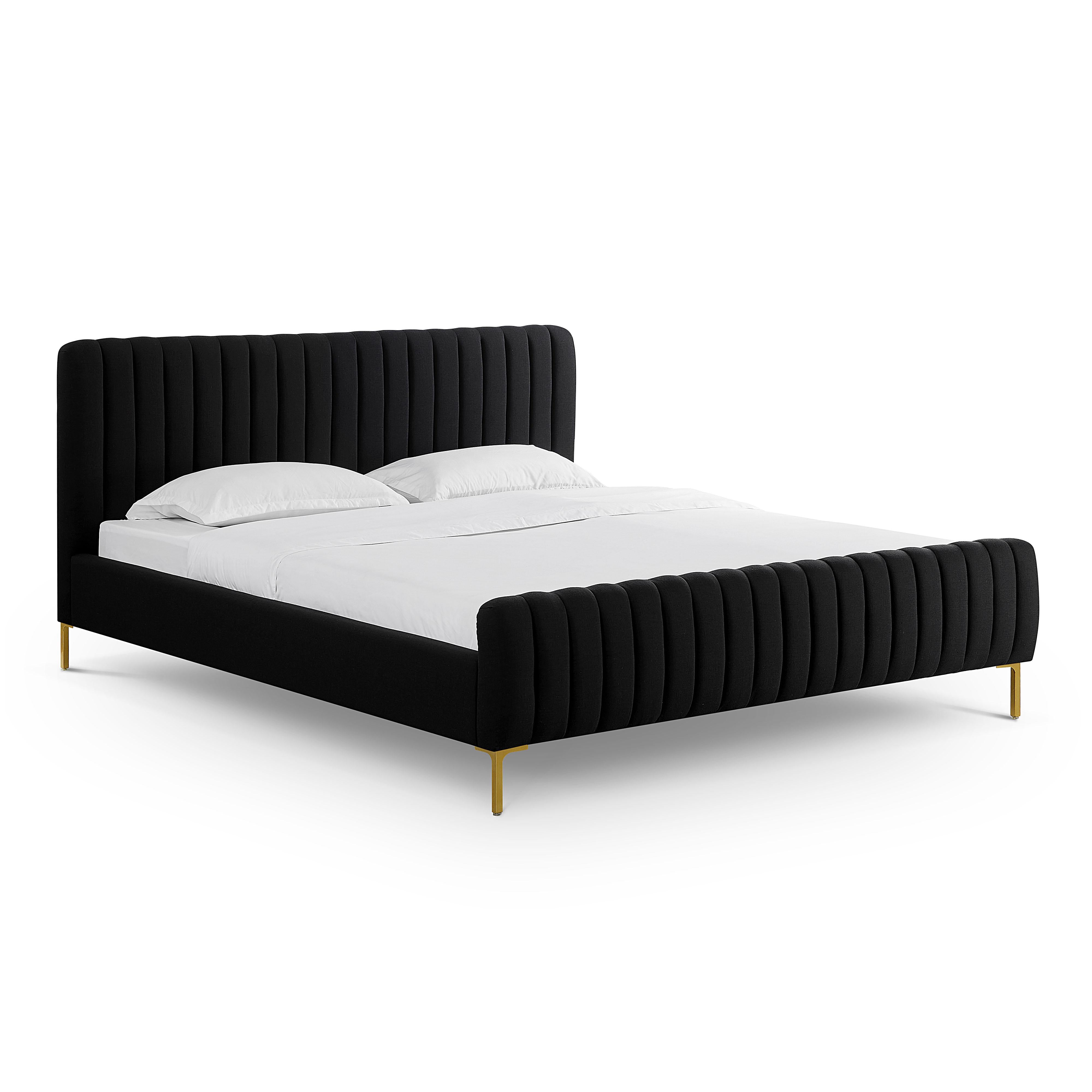 Angela Black Upcycled Linen King Bed