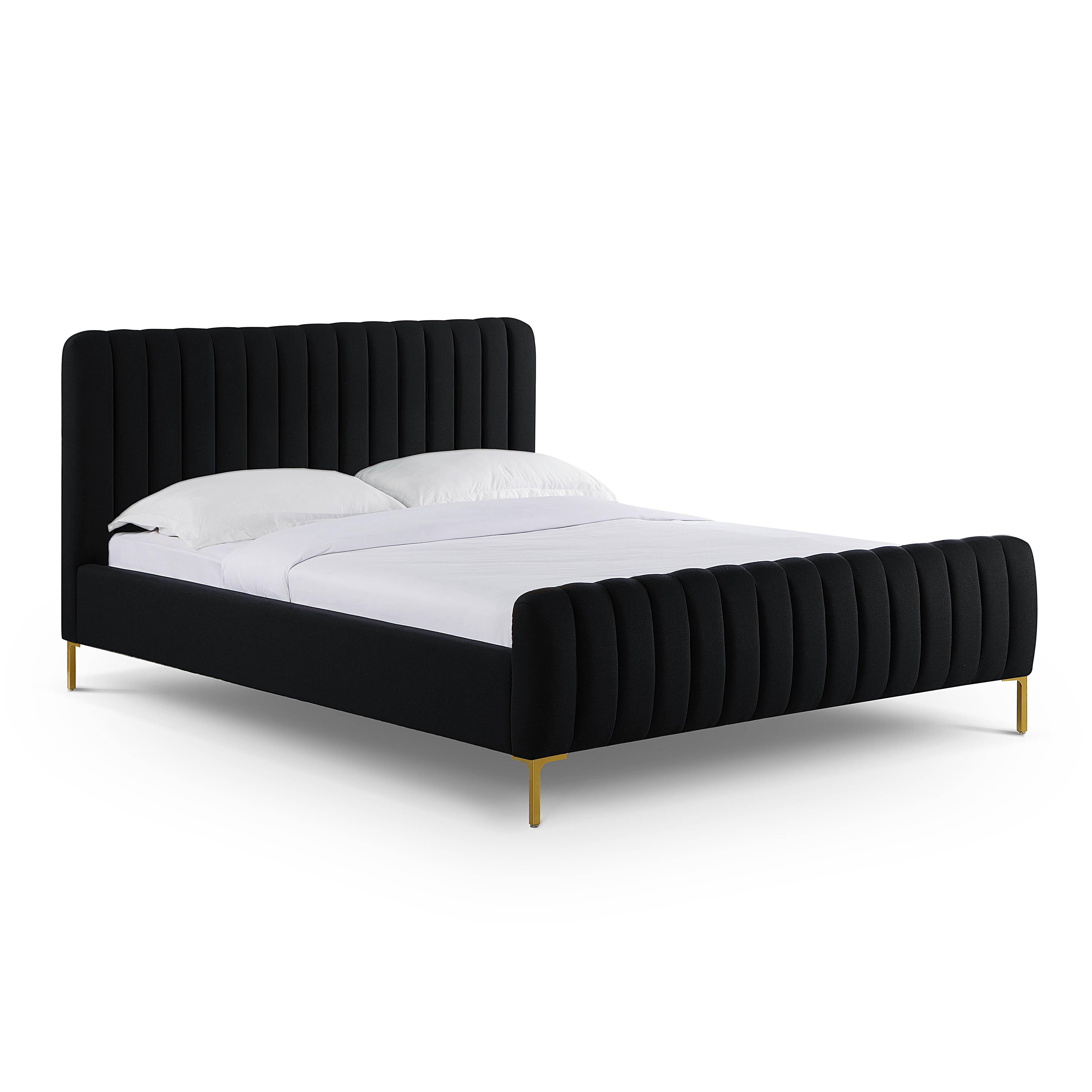 Angela Black Upcycled Linen Queen Bed