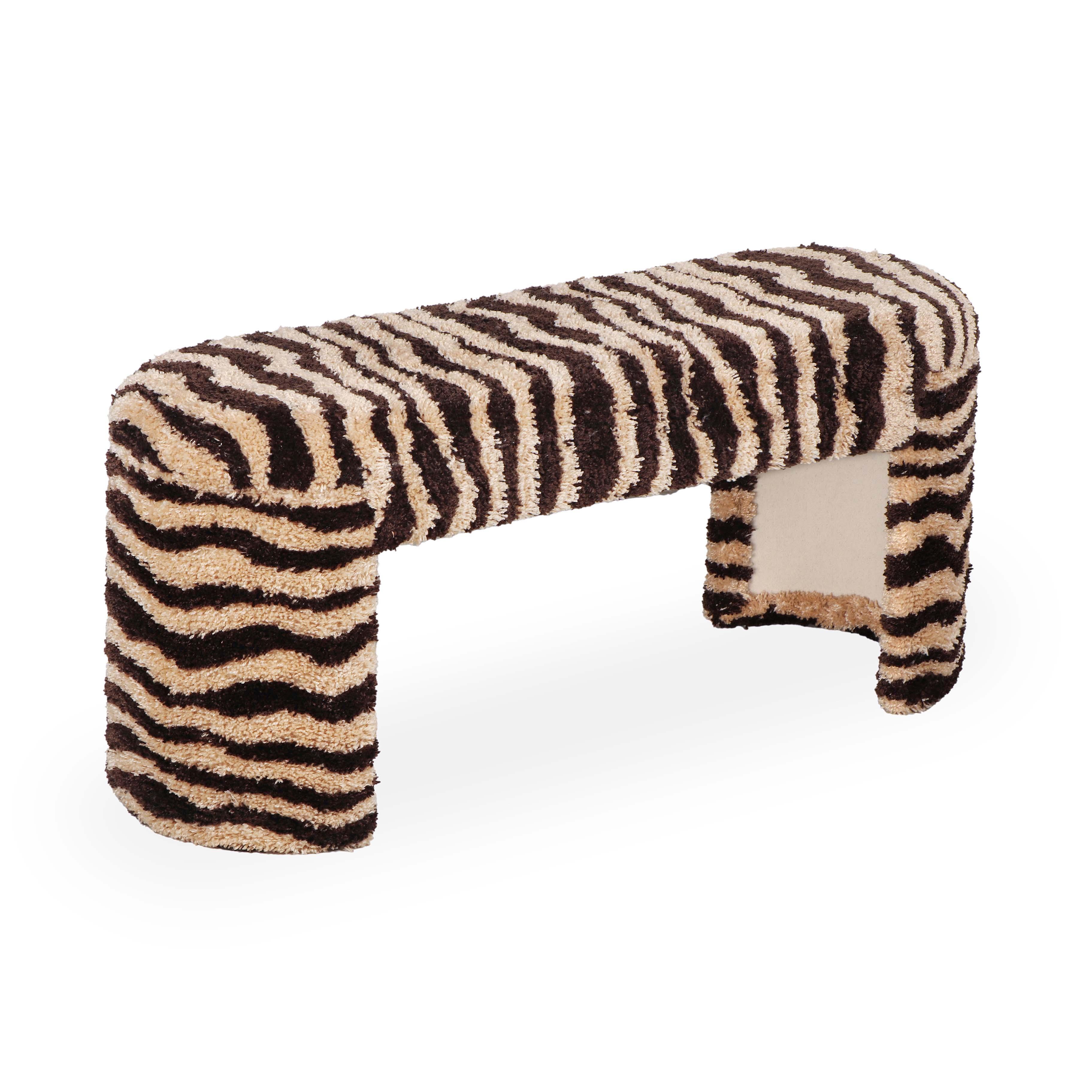 Zebra Brown Striped Tufted Bench