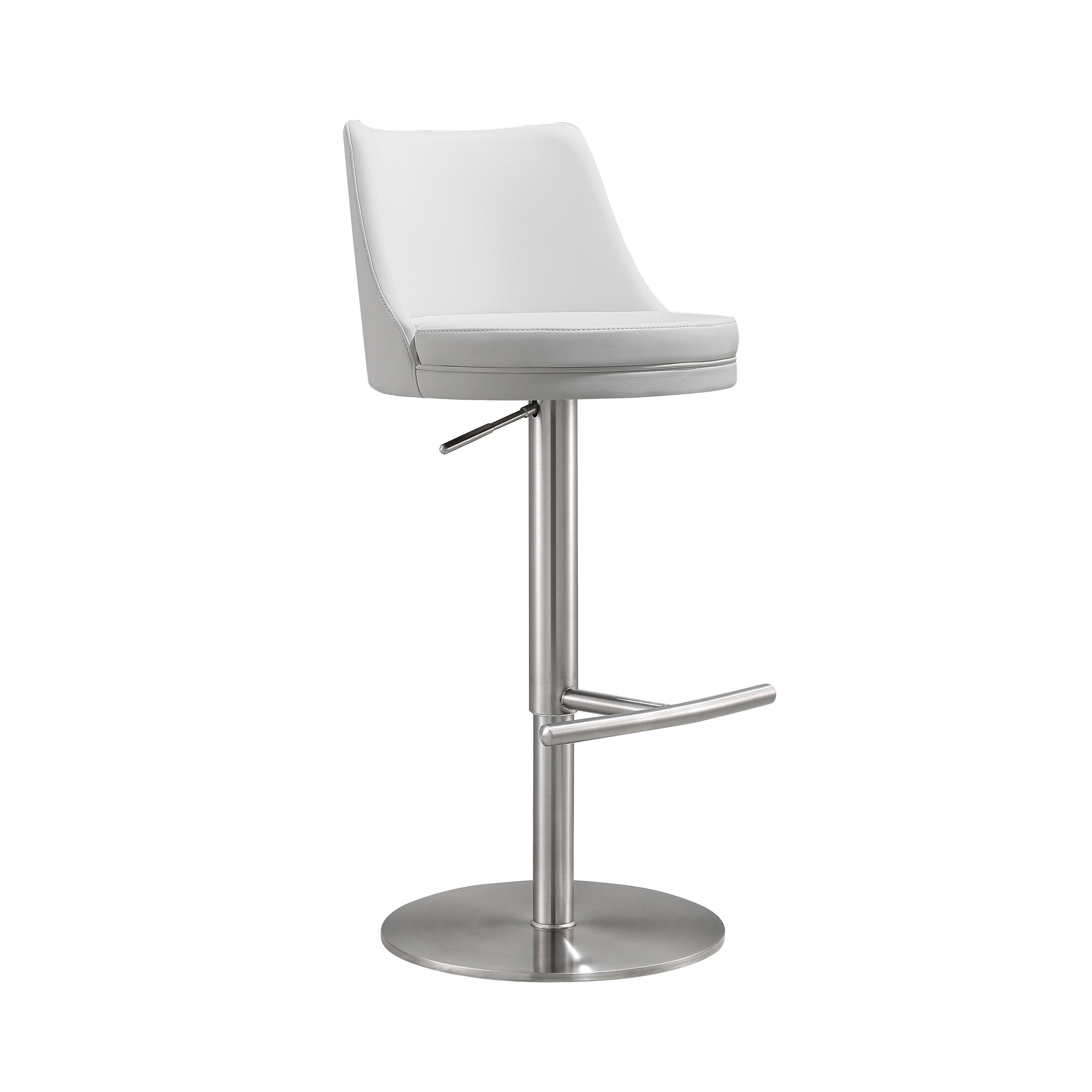 Reagan White Performance Vegan Leather and Silver Adjustable Stool
