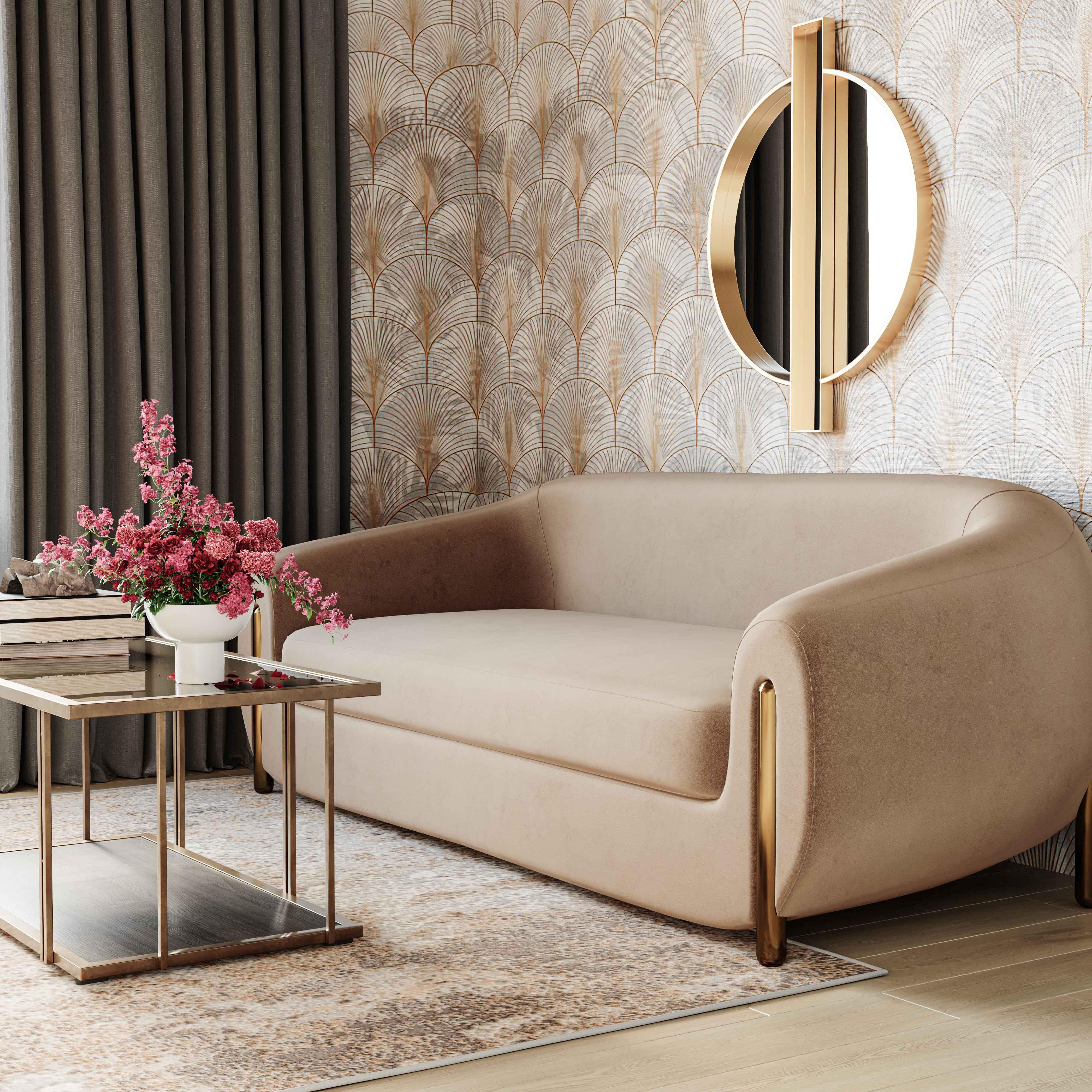 Lina Cafe Au Lait Brown Velvet Sofa - UK