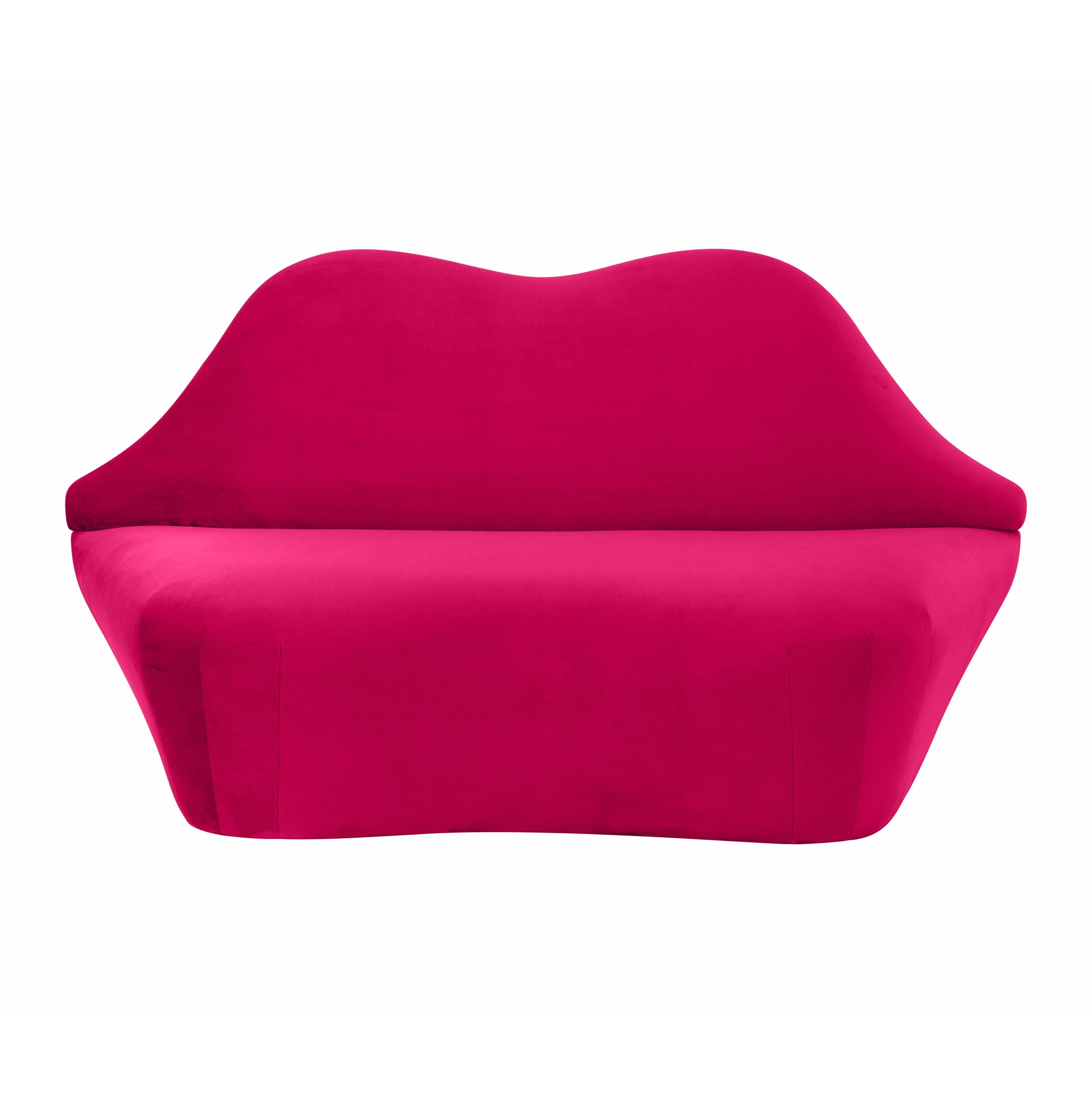 Lips Hot Pink Velvet Settee - UK