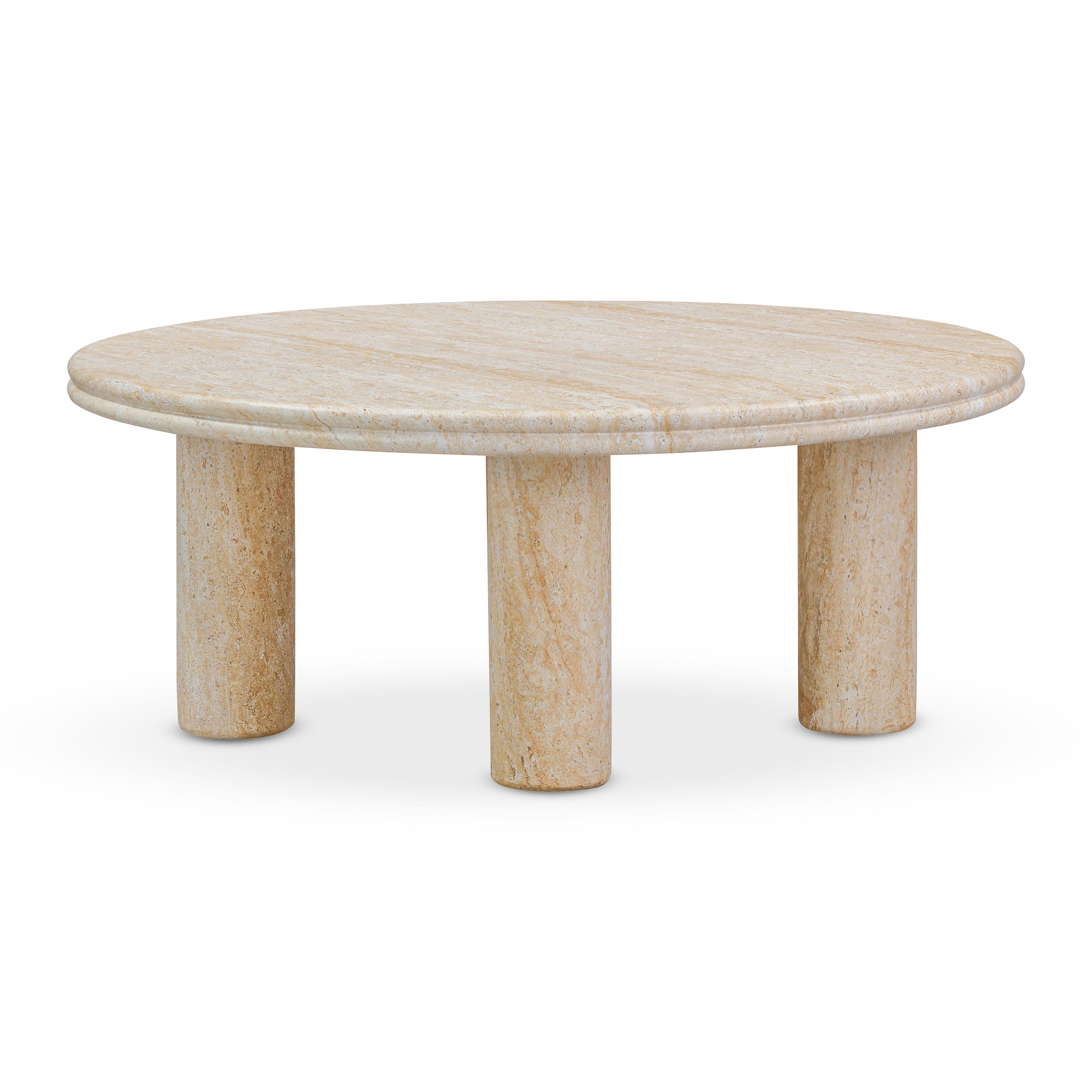Amora Faux Travertine Indoor/Outdoor 32" Round Accent Table