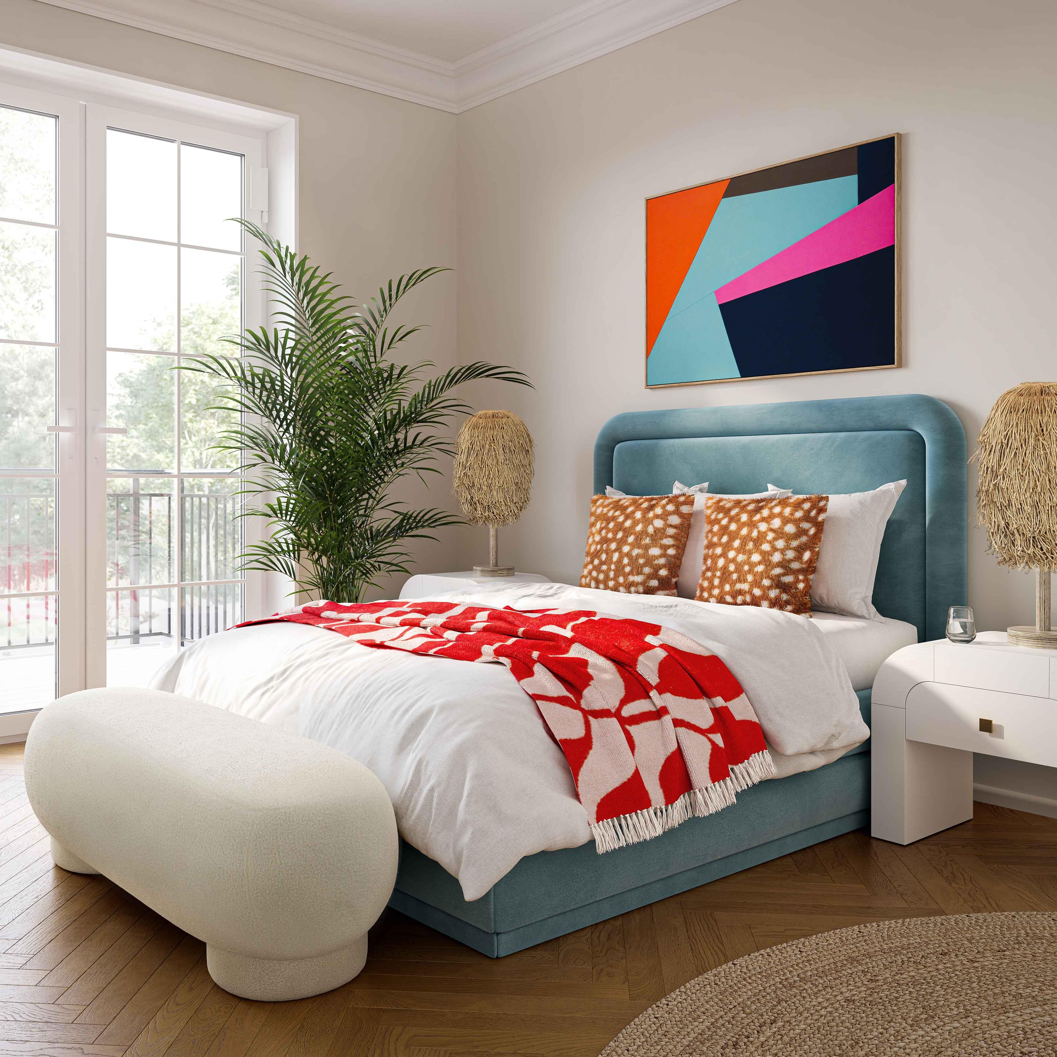 Mara Cream Vegan Shearling Ottoman