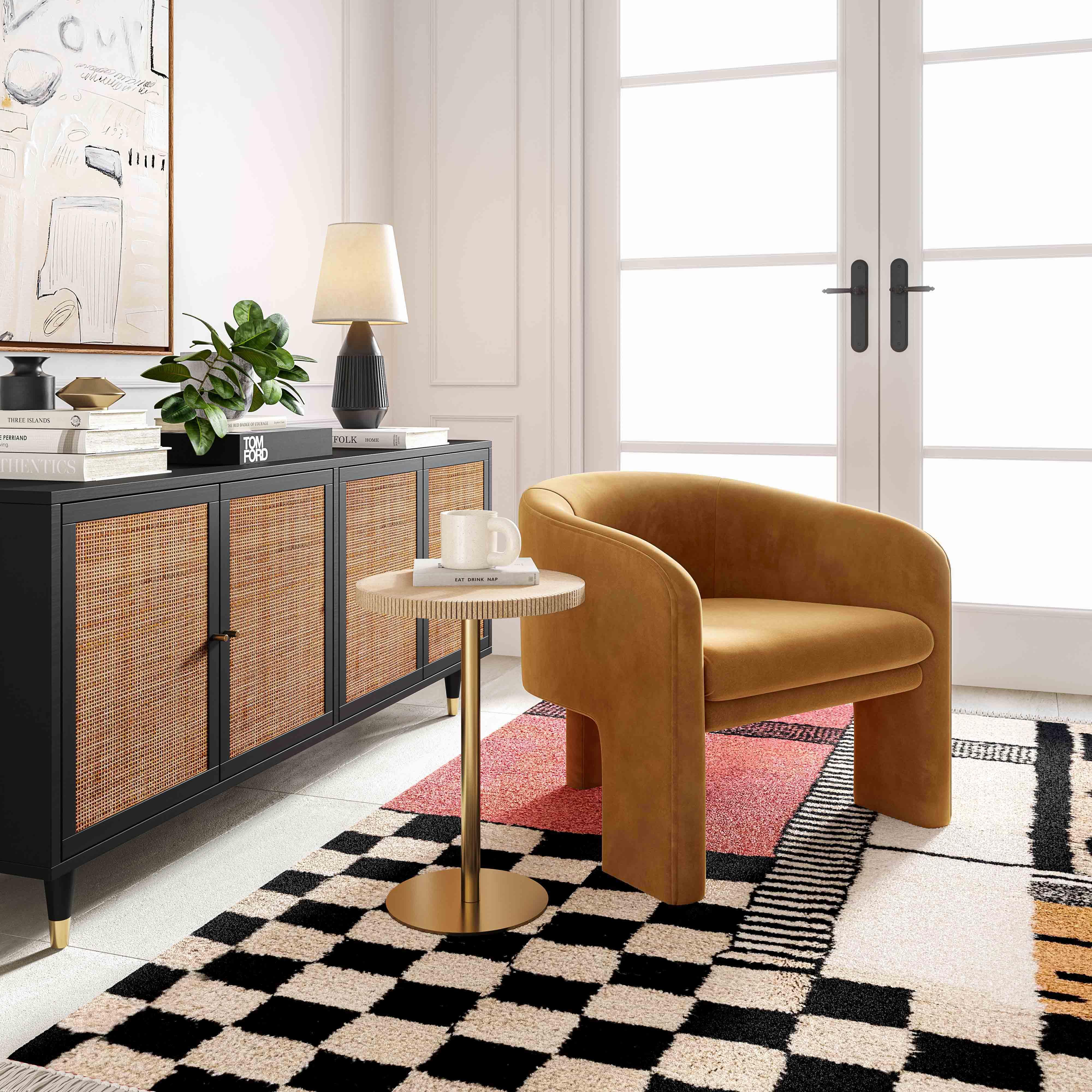 Marla Cognac Velvet Accent Chair - UK