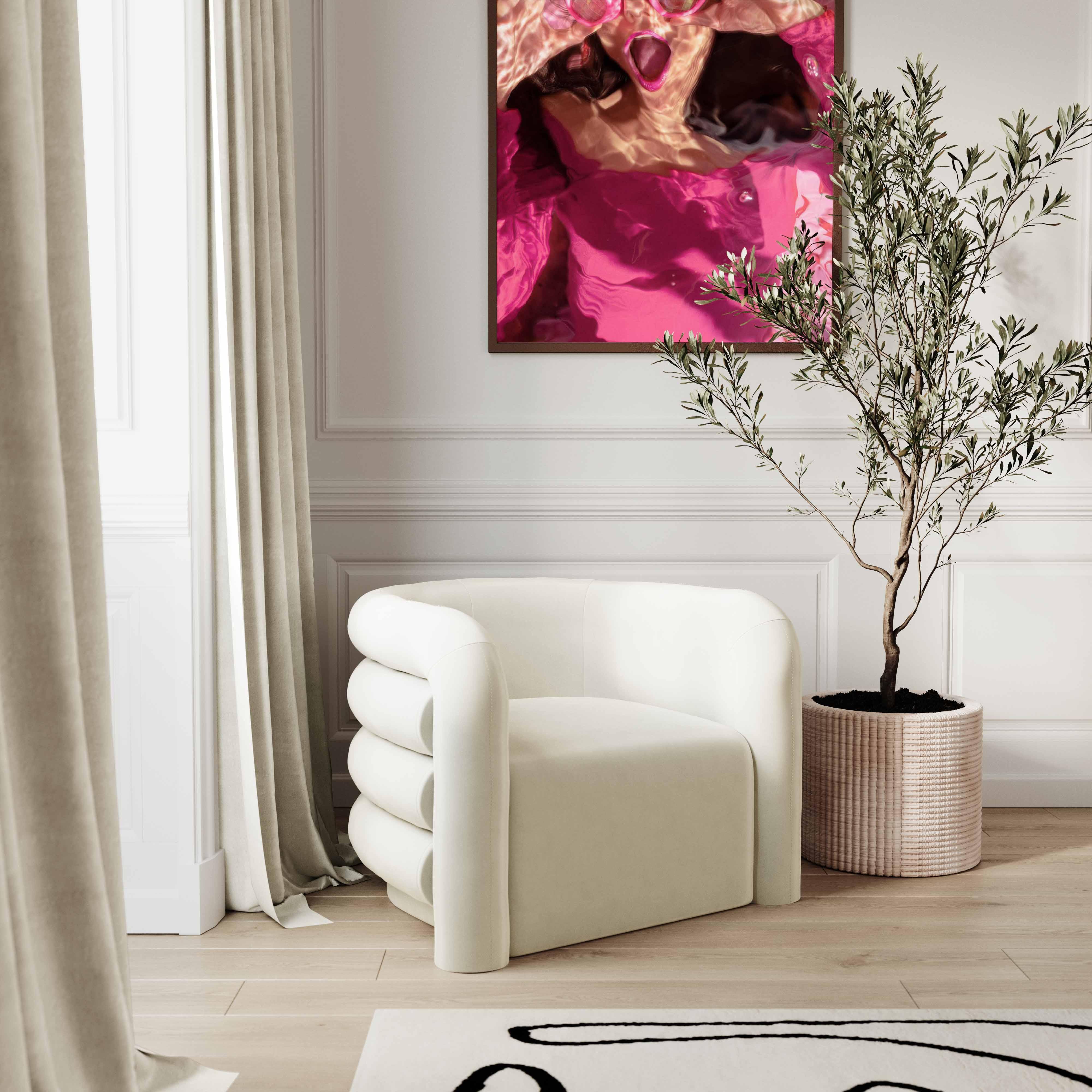 Curves Cream Velvet Lounge Chair - UK