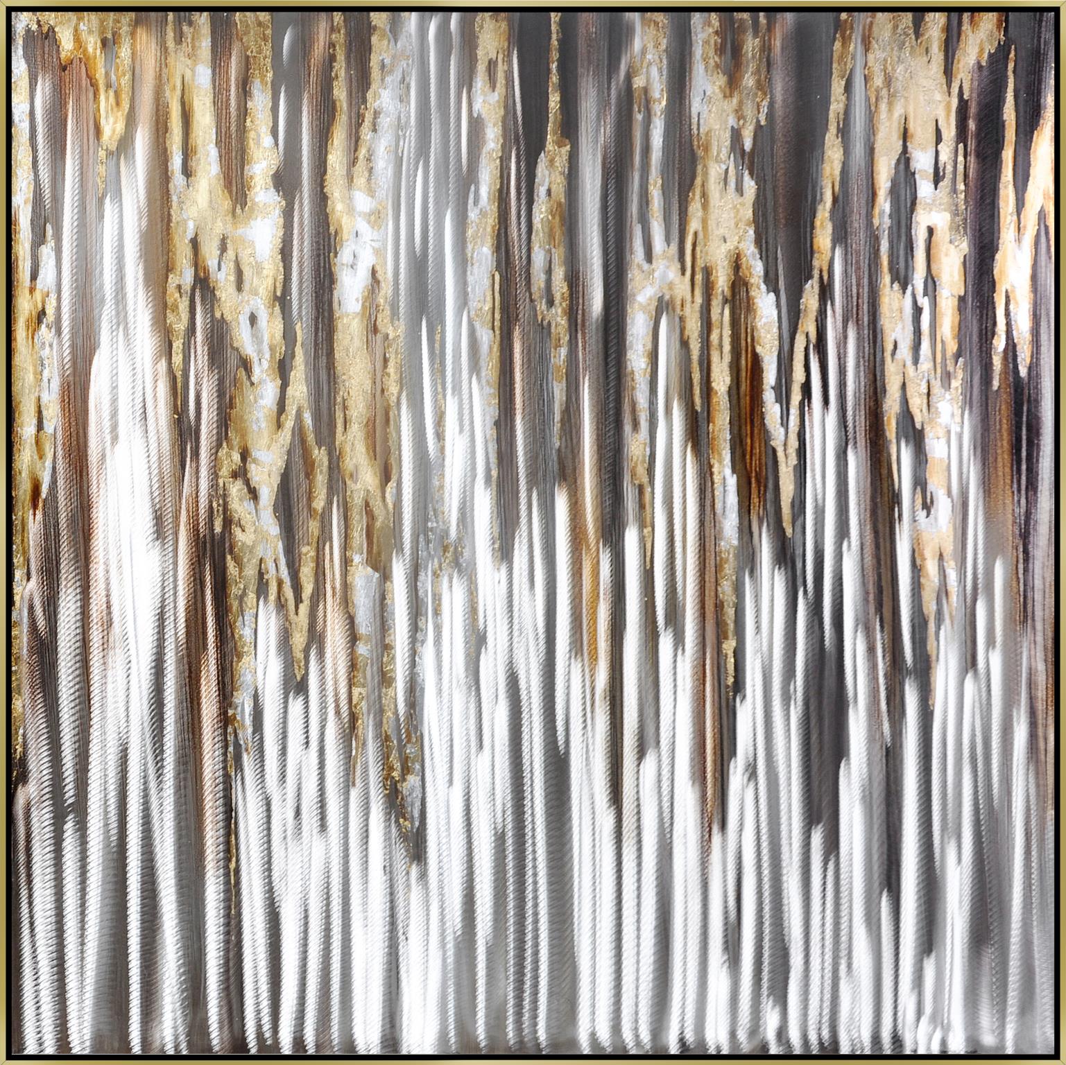 Hand Painted Textured Aluminum W/ Foil In Frame Curated Canvas