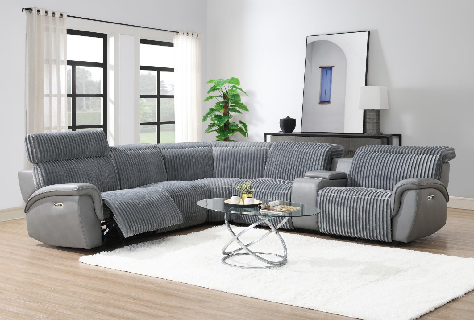 Elle Gray Power Reclining Sectional W/Power Headrest