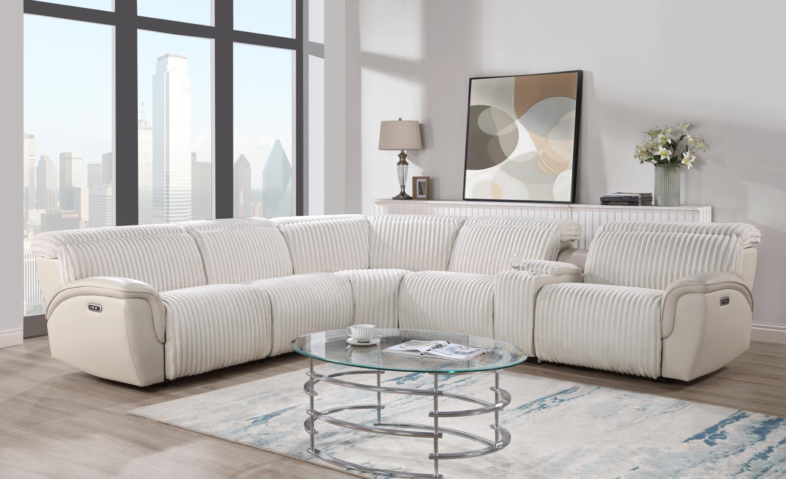 Elle White Power Reclining Sectional W/Power Headrest