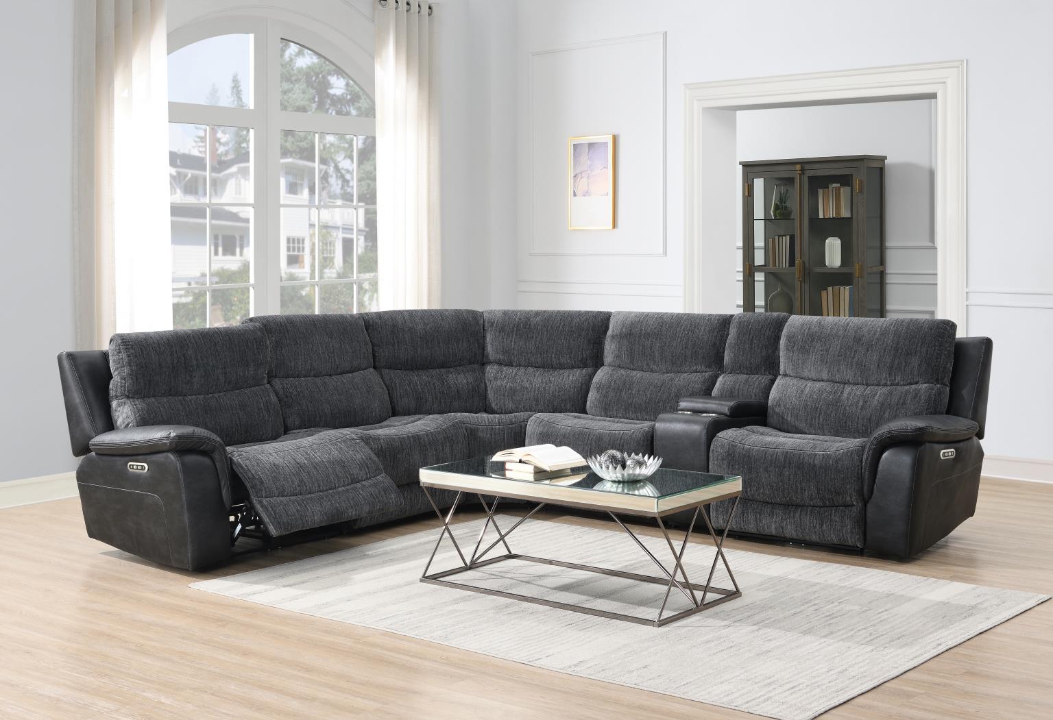 Hazel Dark Gray Power Reclining Sectional W/Power Headrest