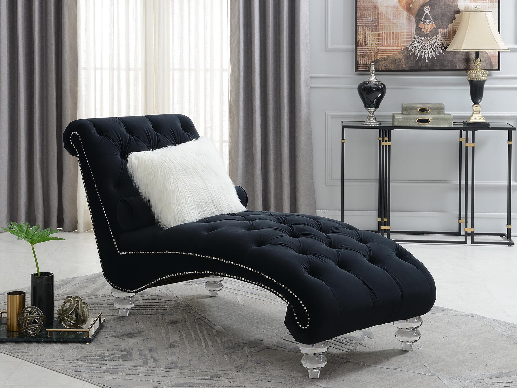 Capella Black Chaise W/Acrylic Legs Living Collection