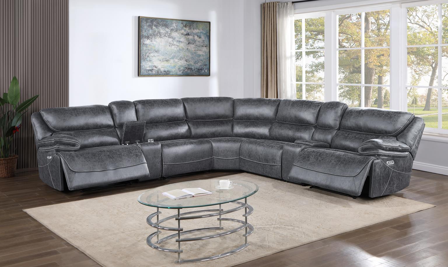 Philipa Gray Sectional W/ 3 Power Reclining Living Collection