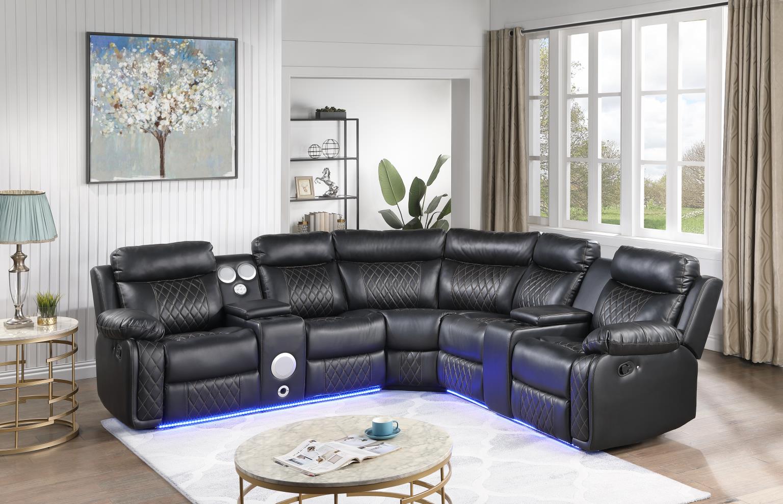 Benz Black Motion 3 Pc Sectional W/Bluetooth Speaker Living Collection