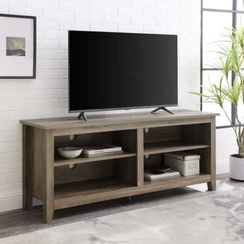 Simple Wood Tv Stand 2 Adjustable Shelves Grey Wash