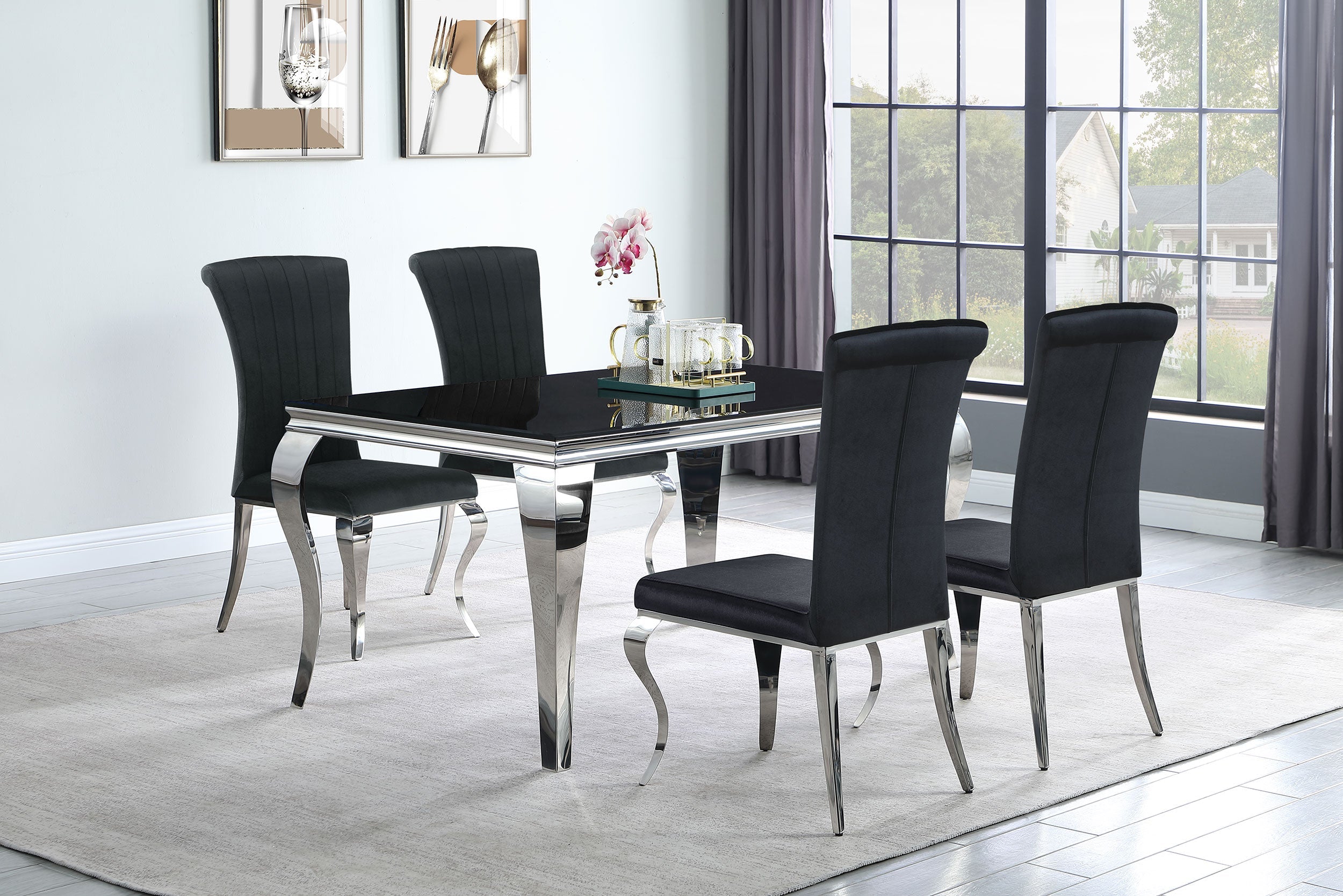 Carone  61-inch Rectangular Black Glass Dining Set Black