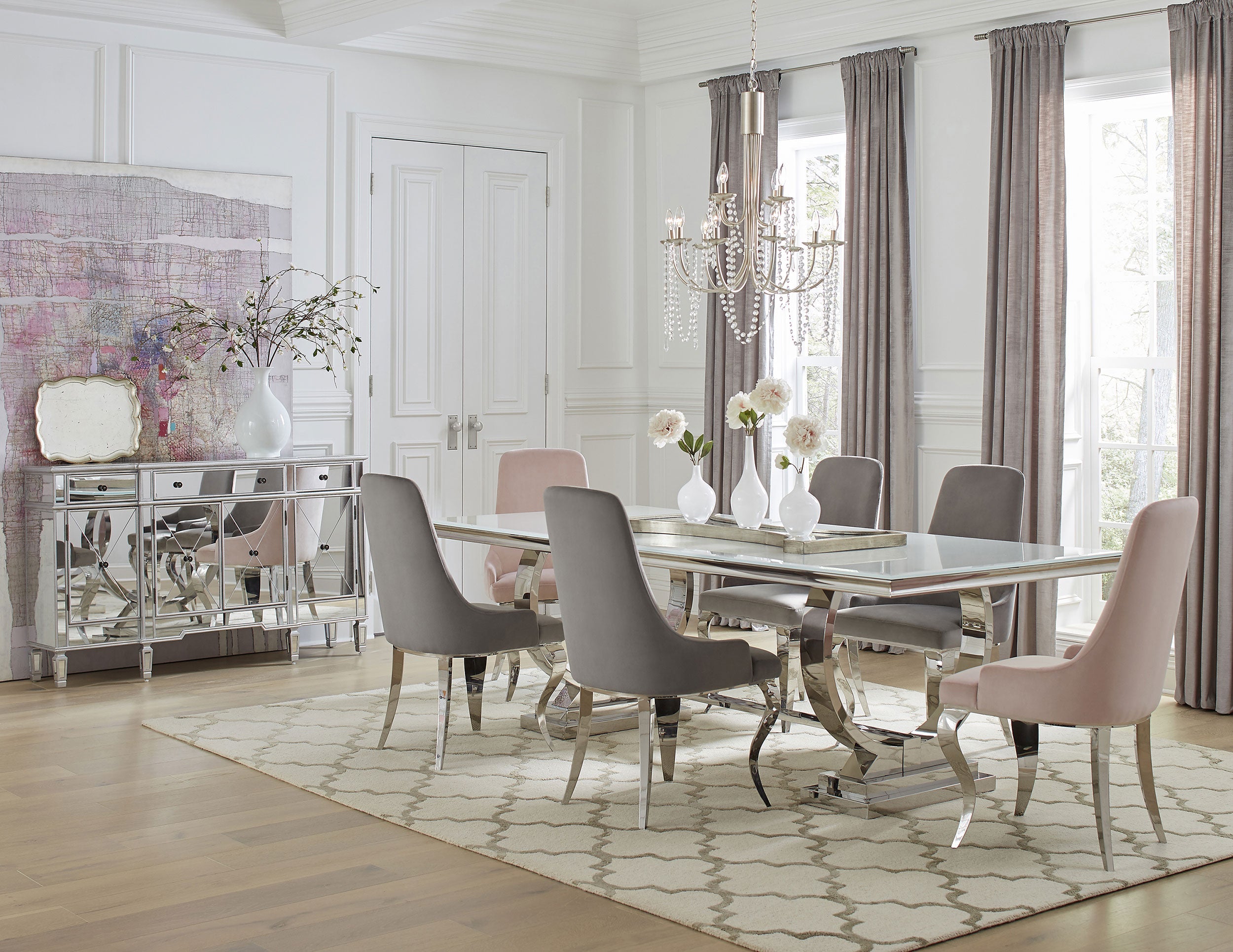Antoine  Rectangular Glass Top Dining Set
