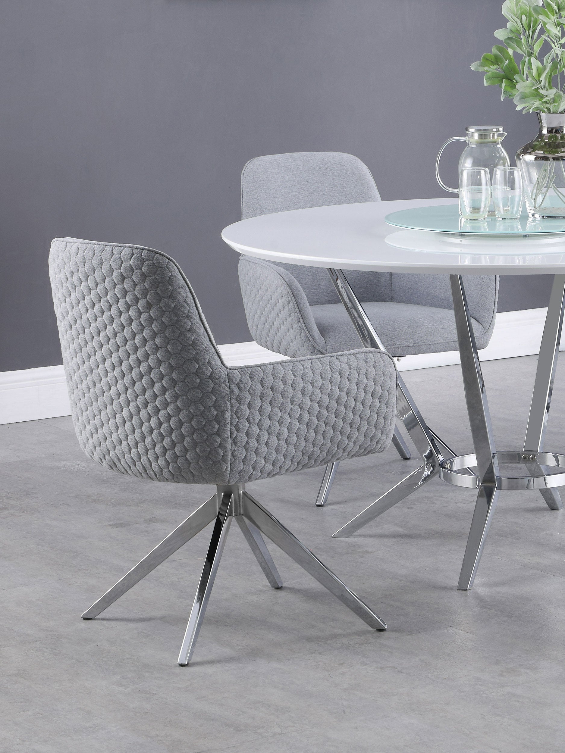 Abby Fabric Upholstered Swivel Dining Arm Chair Light Grey