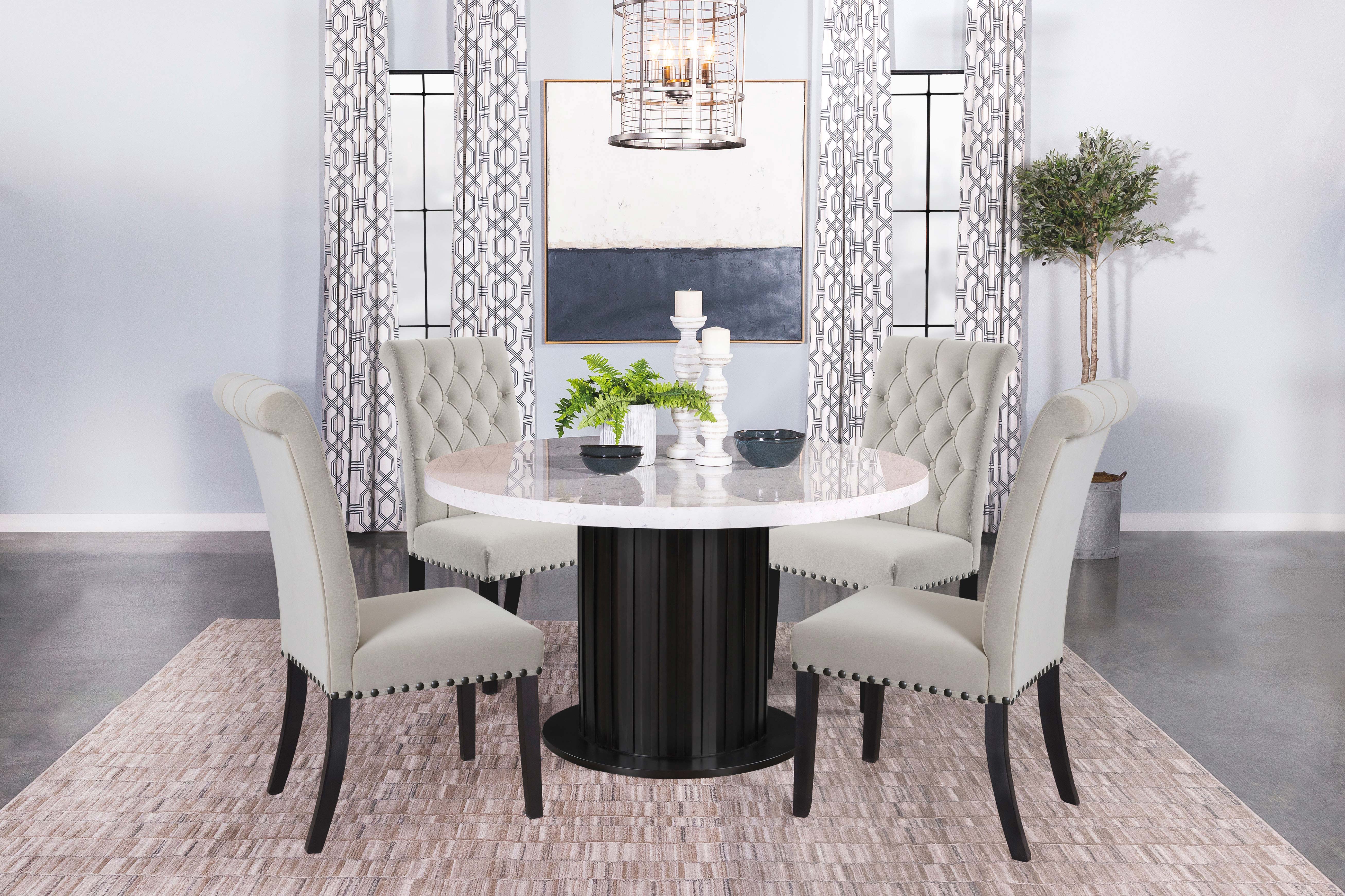 Sherry  Rectangular Marble Top Dining Table Set Brown