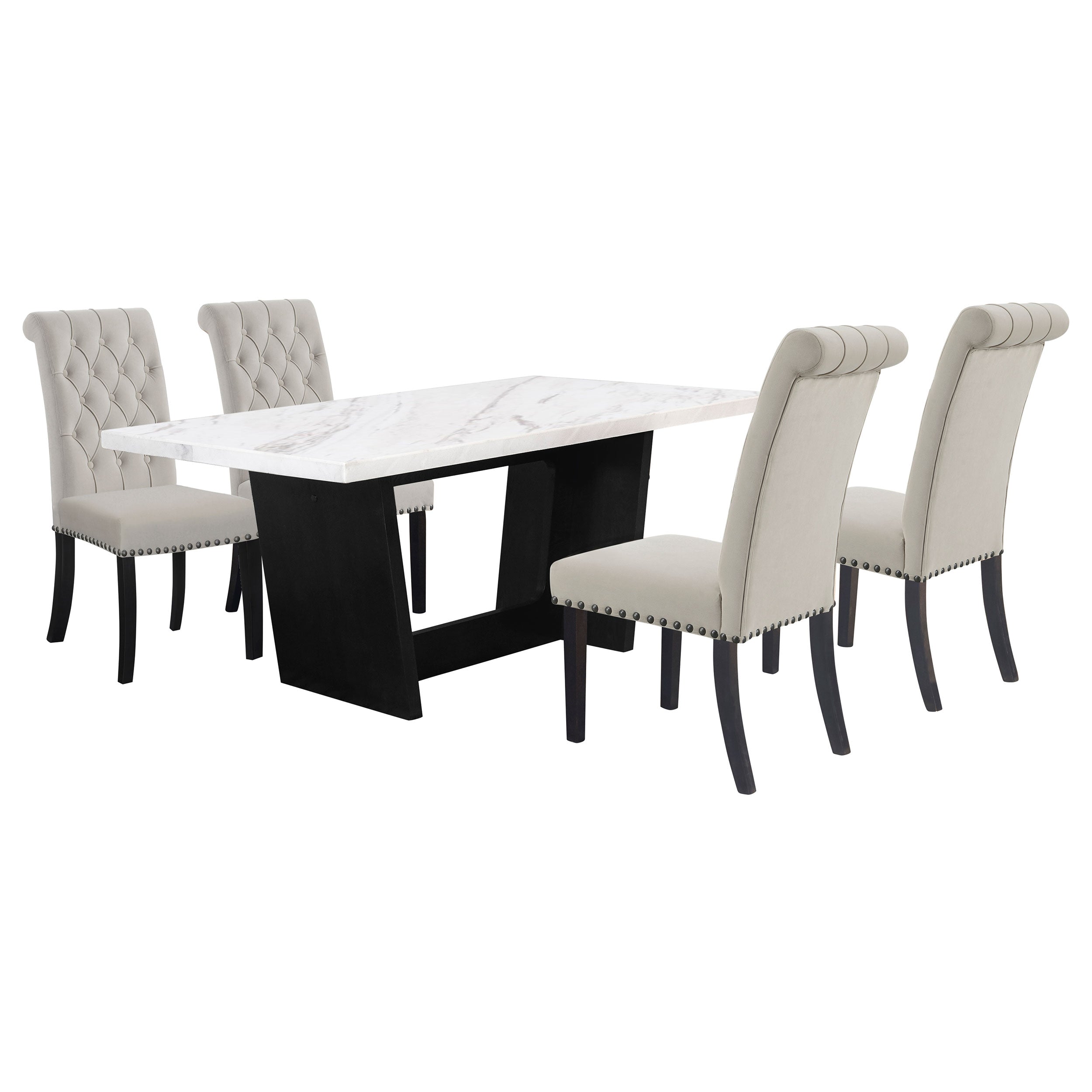 Sherry  Rectangular Marble Top Dining Table Set Brown
