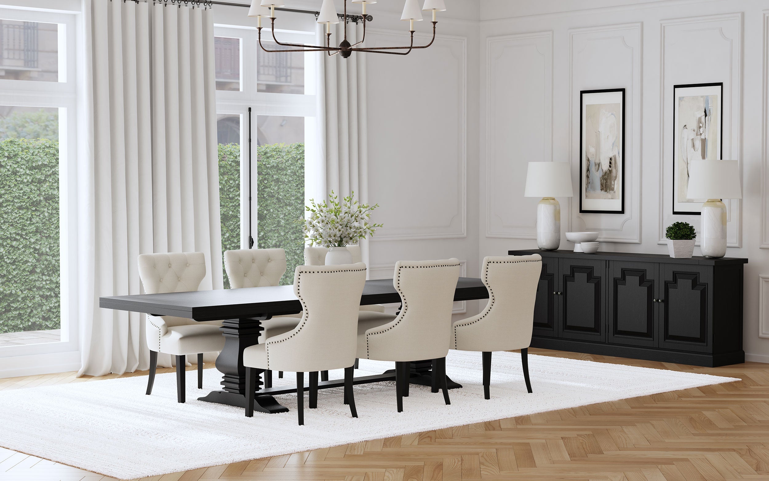 Florence  126-inch Extension Dining Table Set Beige