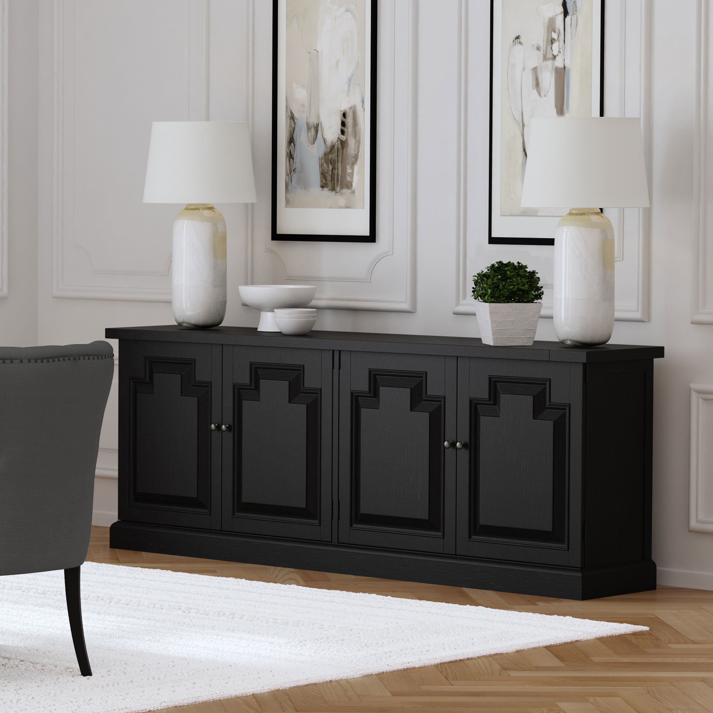 Florence 4-door Dining Sideboard Buffet Cabinet Rustic Honey