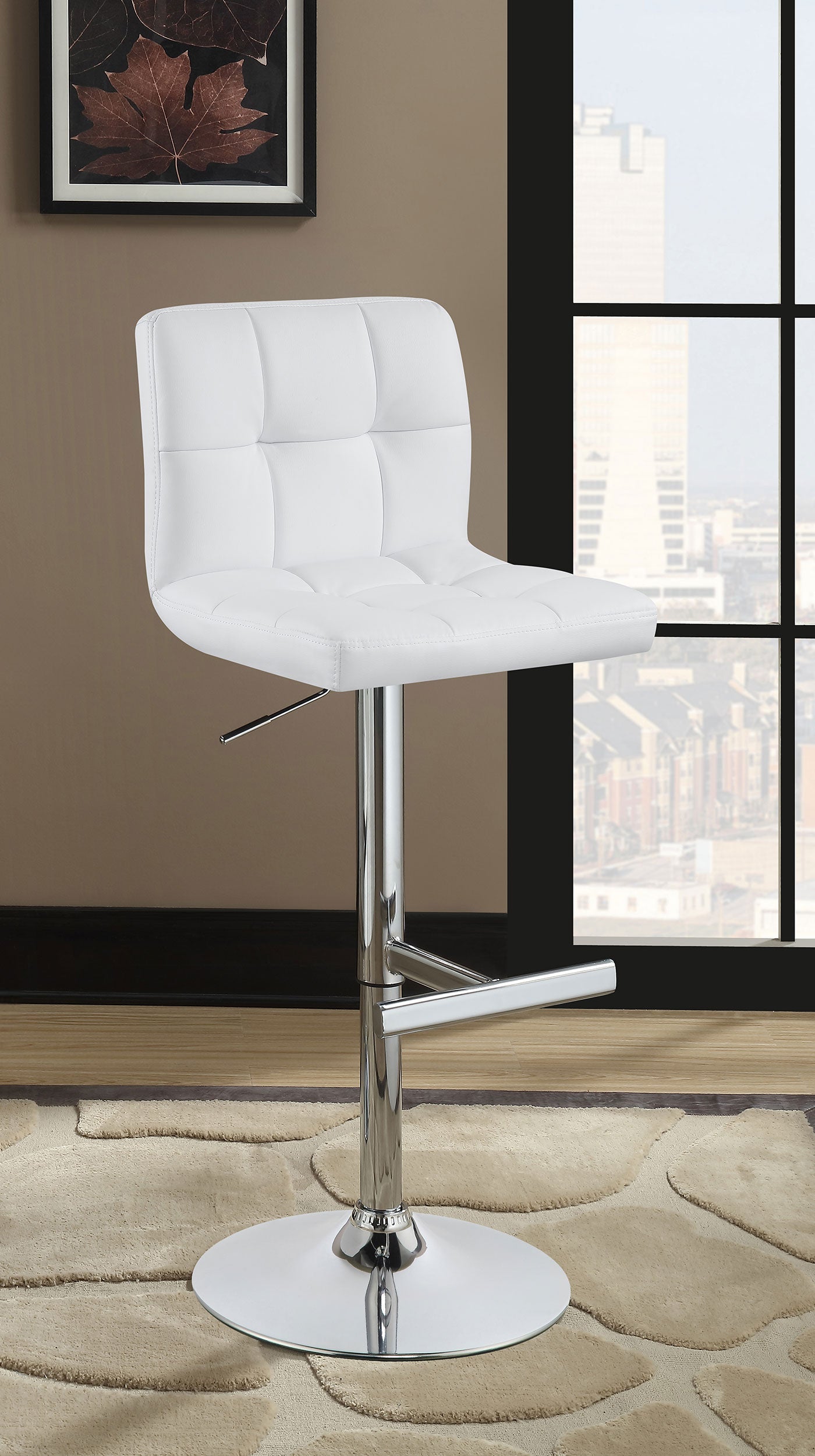 Lenny Upholstered Adjustable Bar Stool Black / White (Set of 2)