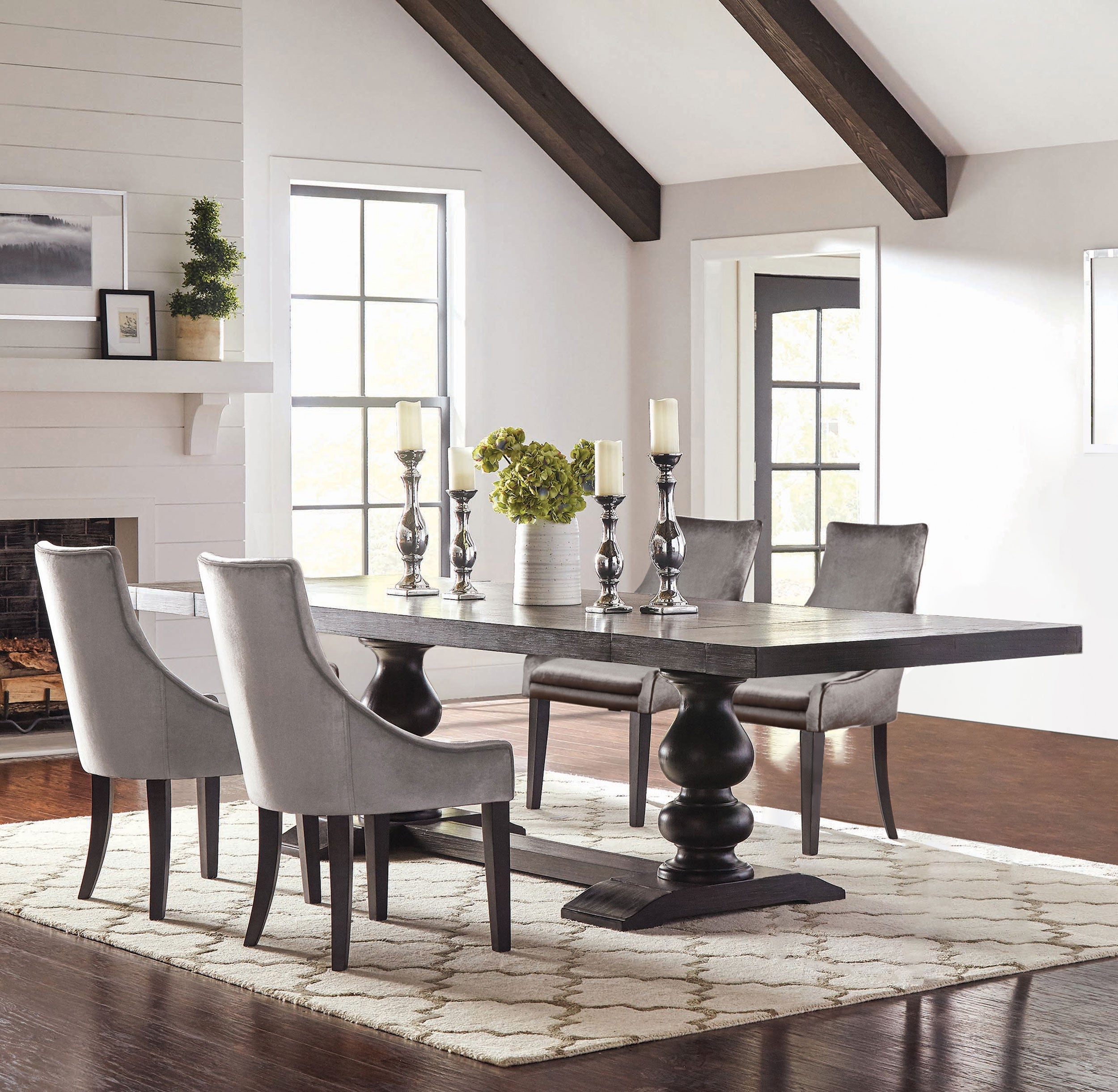 Phelps  Rectangular Dining Table Set Distressed Noir