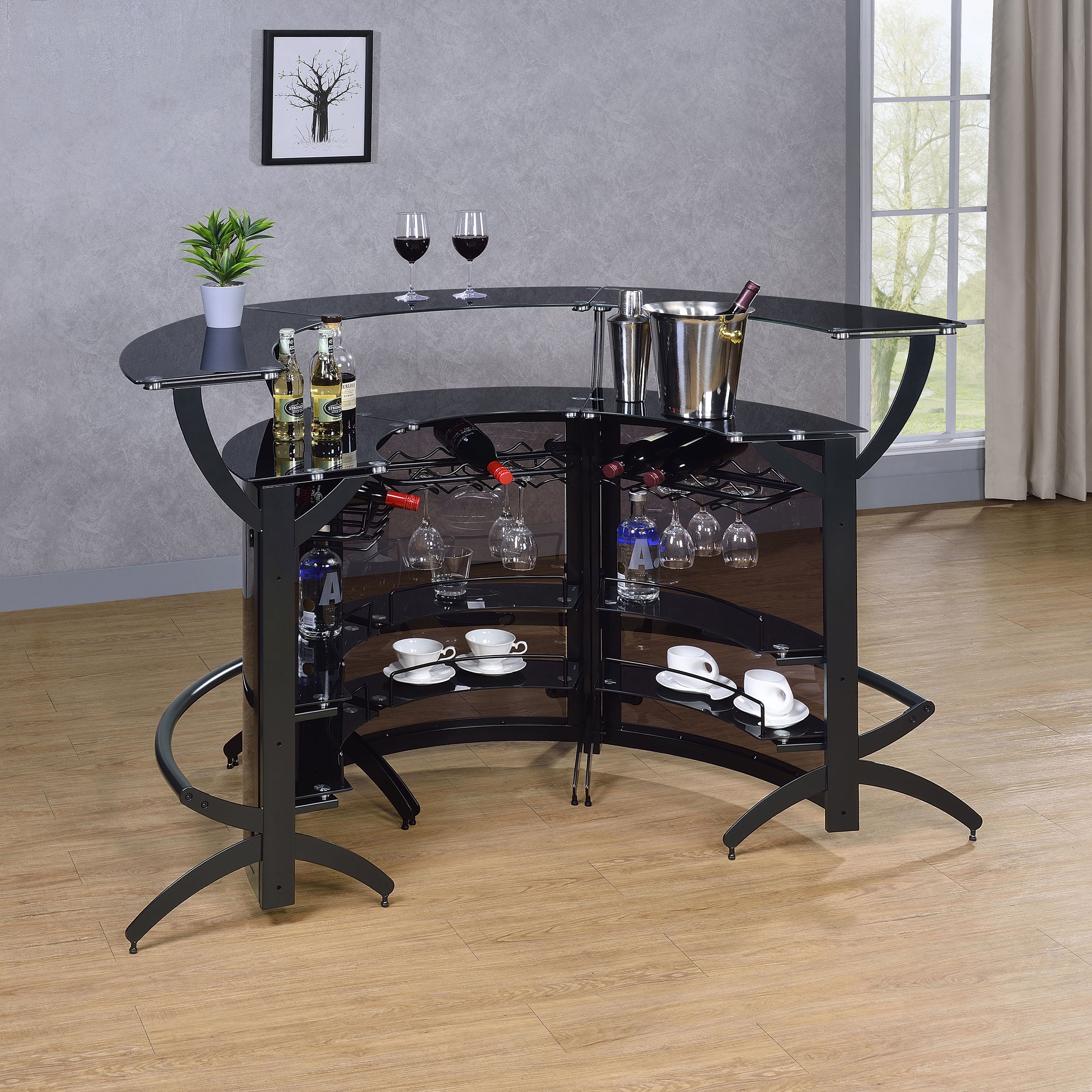 Dallas  Curved Freestanding Home Bar Cabinet Black