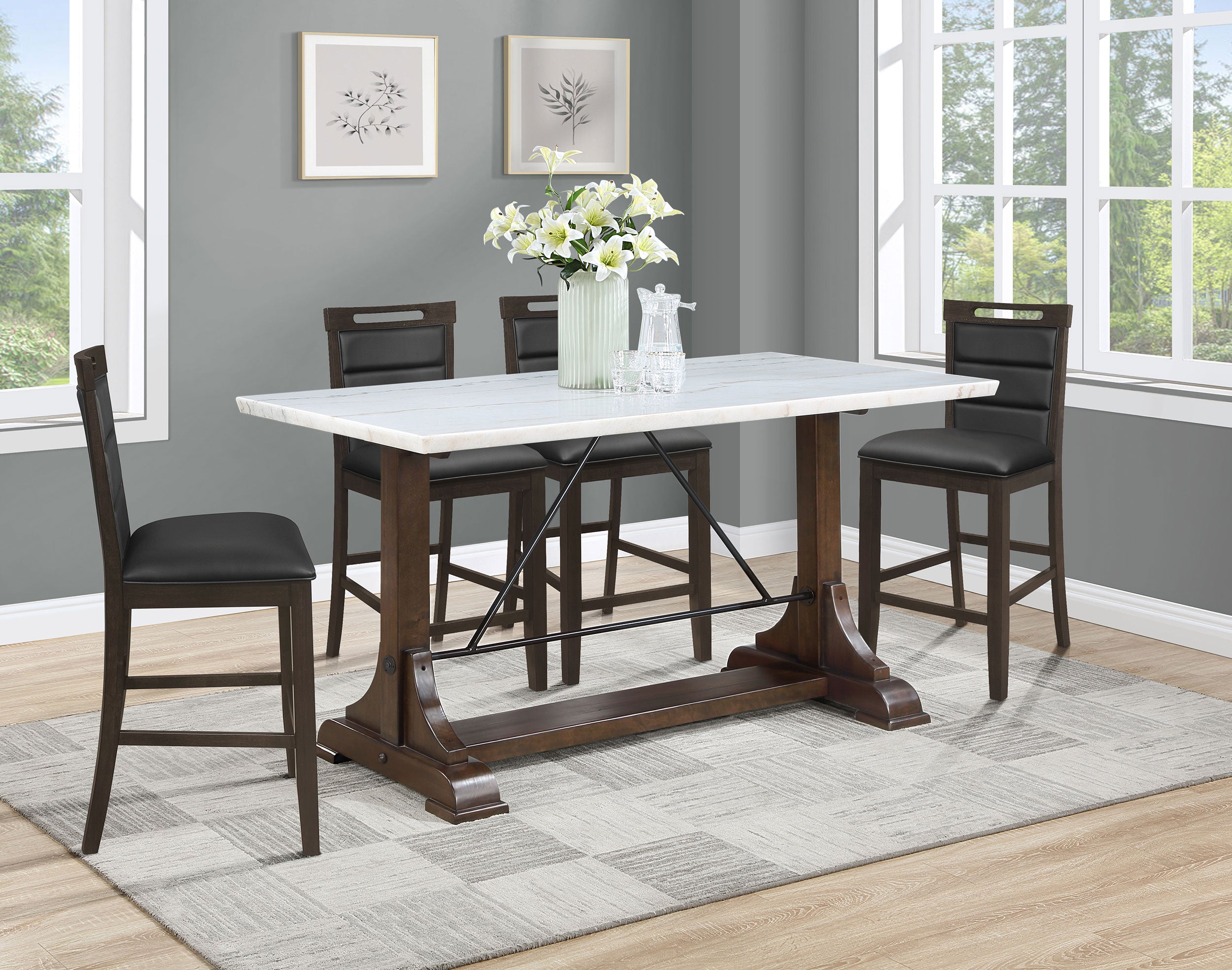 Aldrich  Marble Counter Height Dining Table Set White