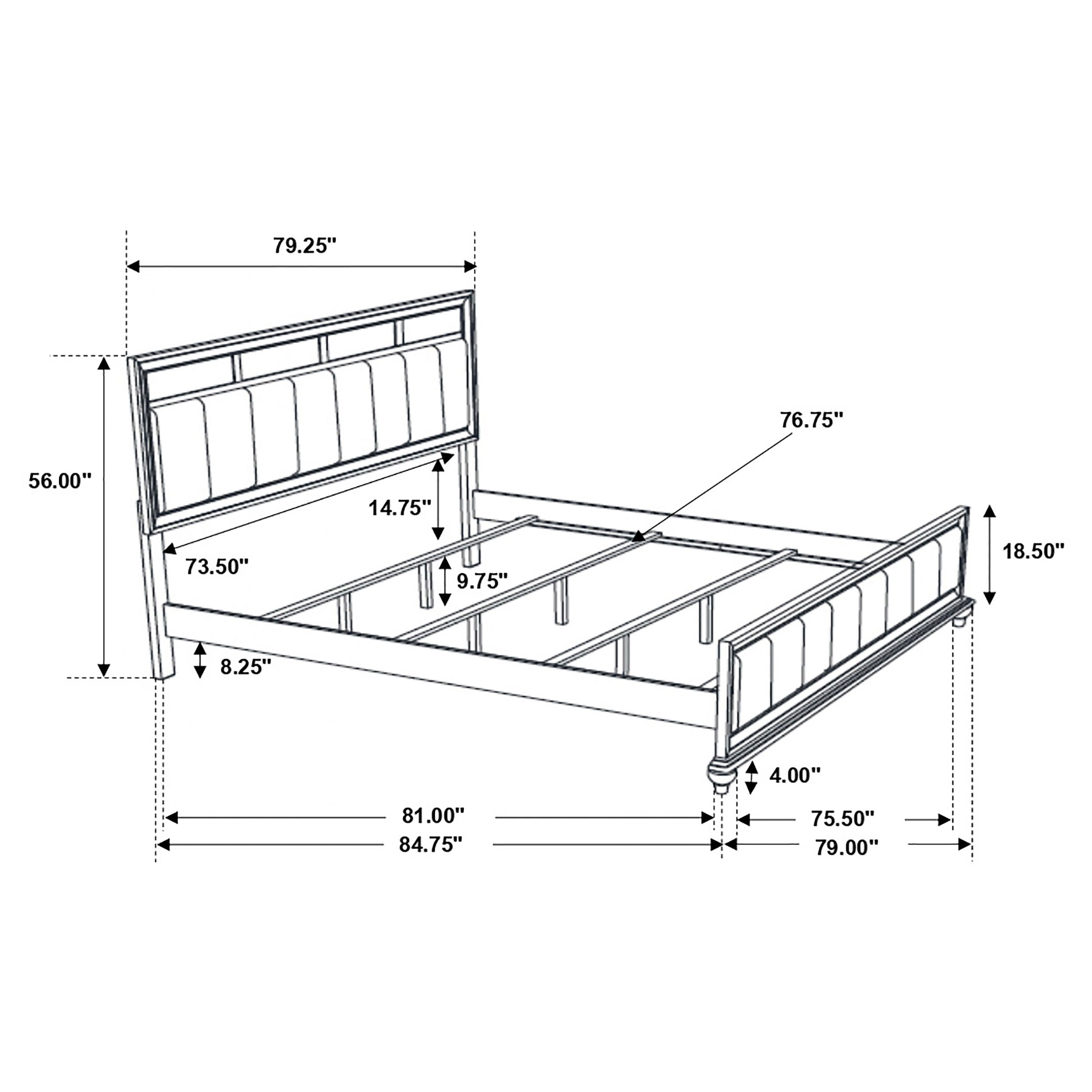 Barzini Wood California King Panel Bed Black