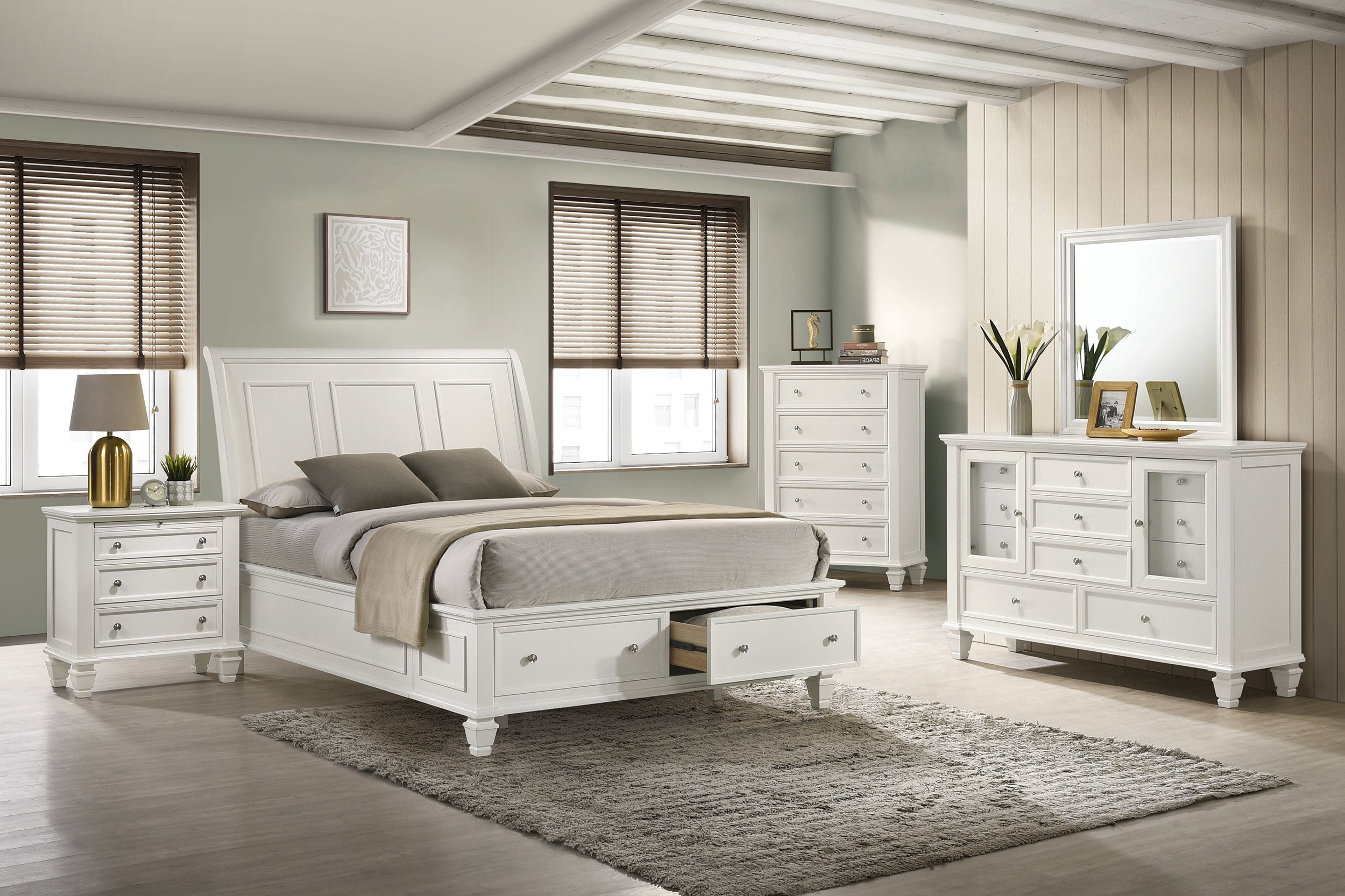 Sandy Beach 63-inch California King Panel Bed Cream White