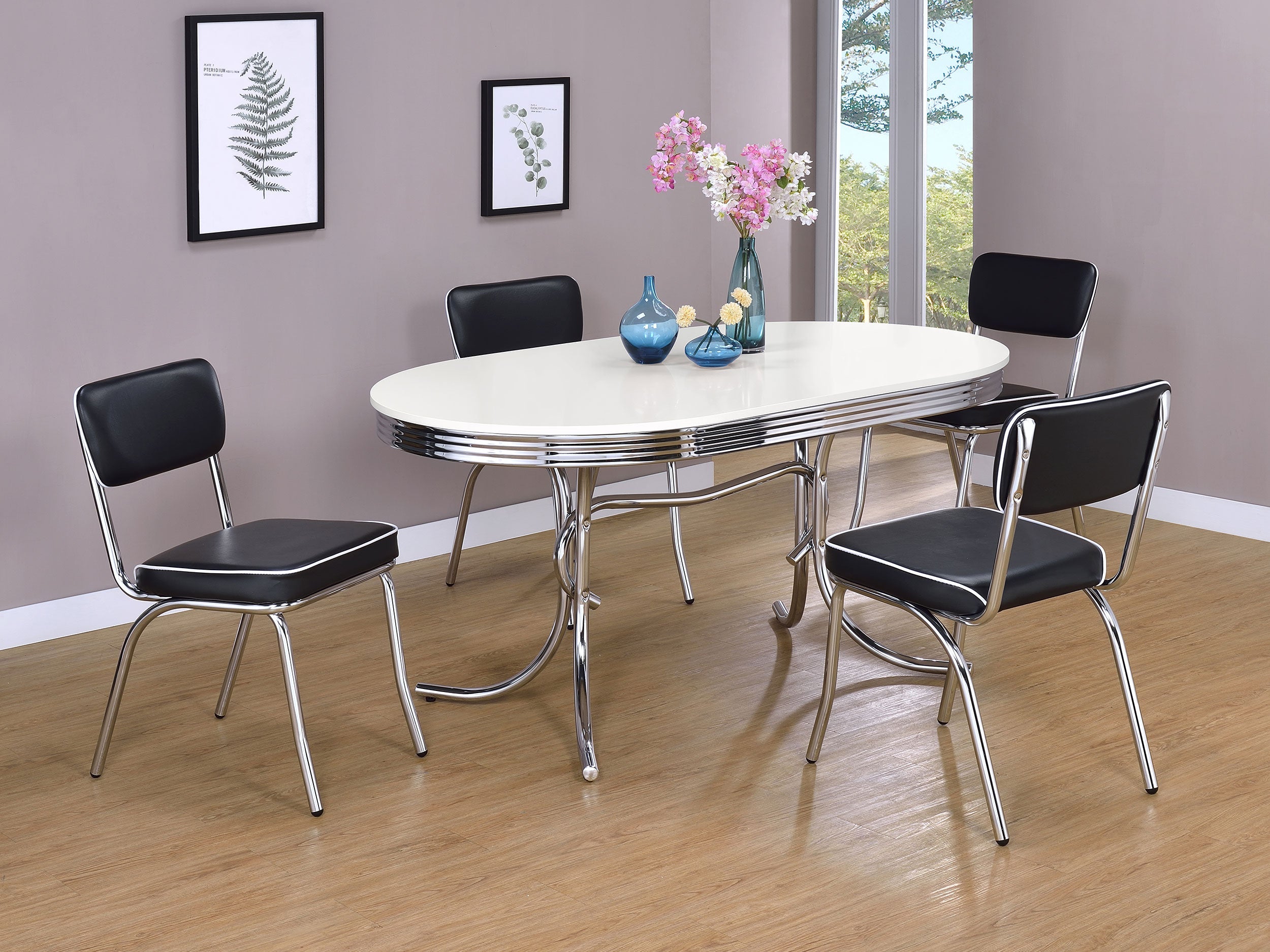 Retro  Oval Dining Table Set White and Black