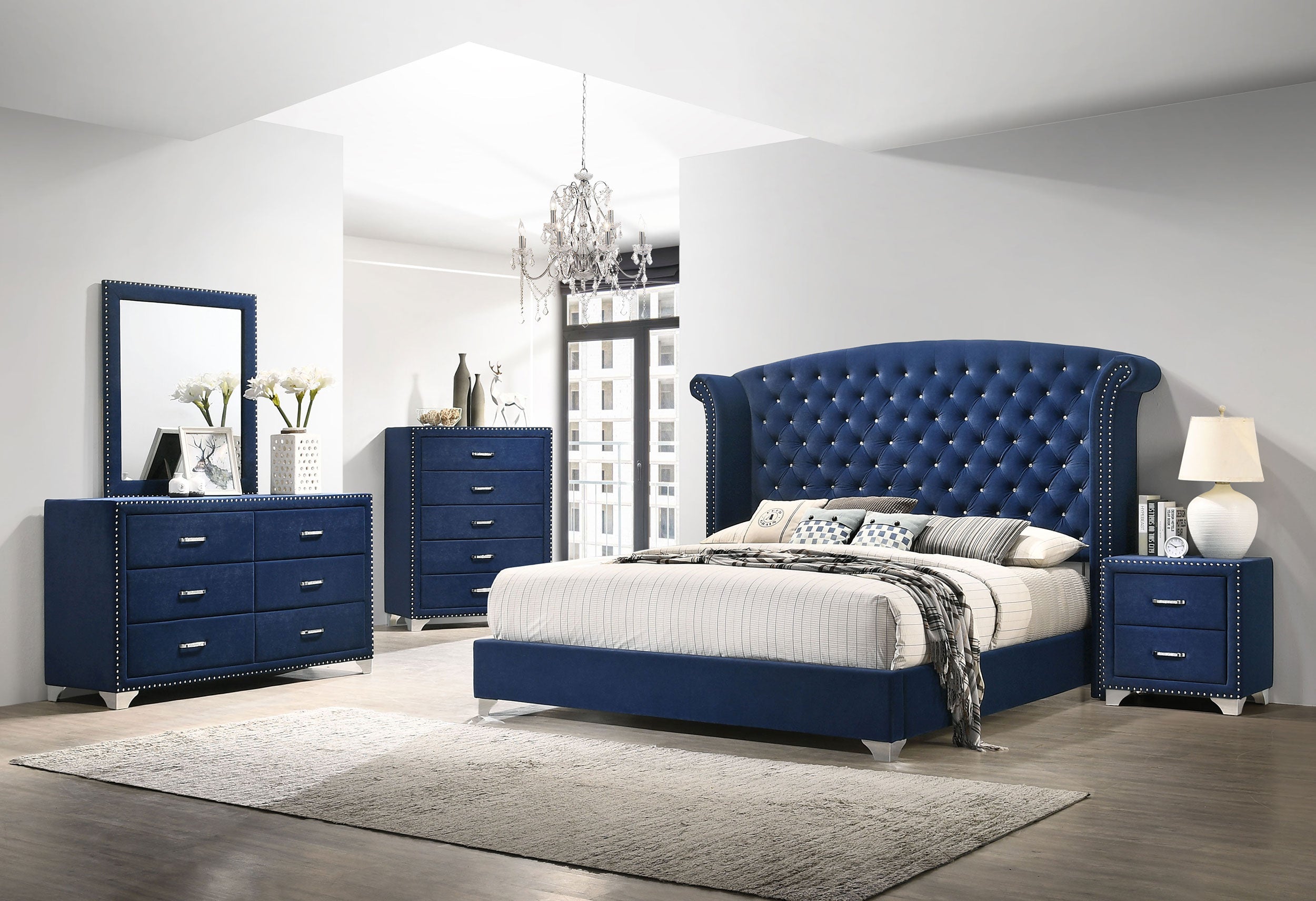 Melody Upholstered California King Wingback Bed Grey